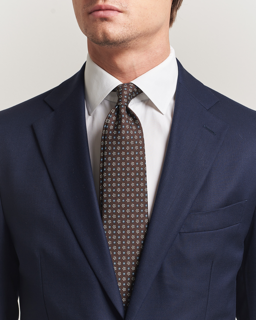 Herren | Krawatten | E. Marinella | 3-Fold Printed Silk Tie Brown