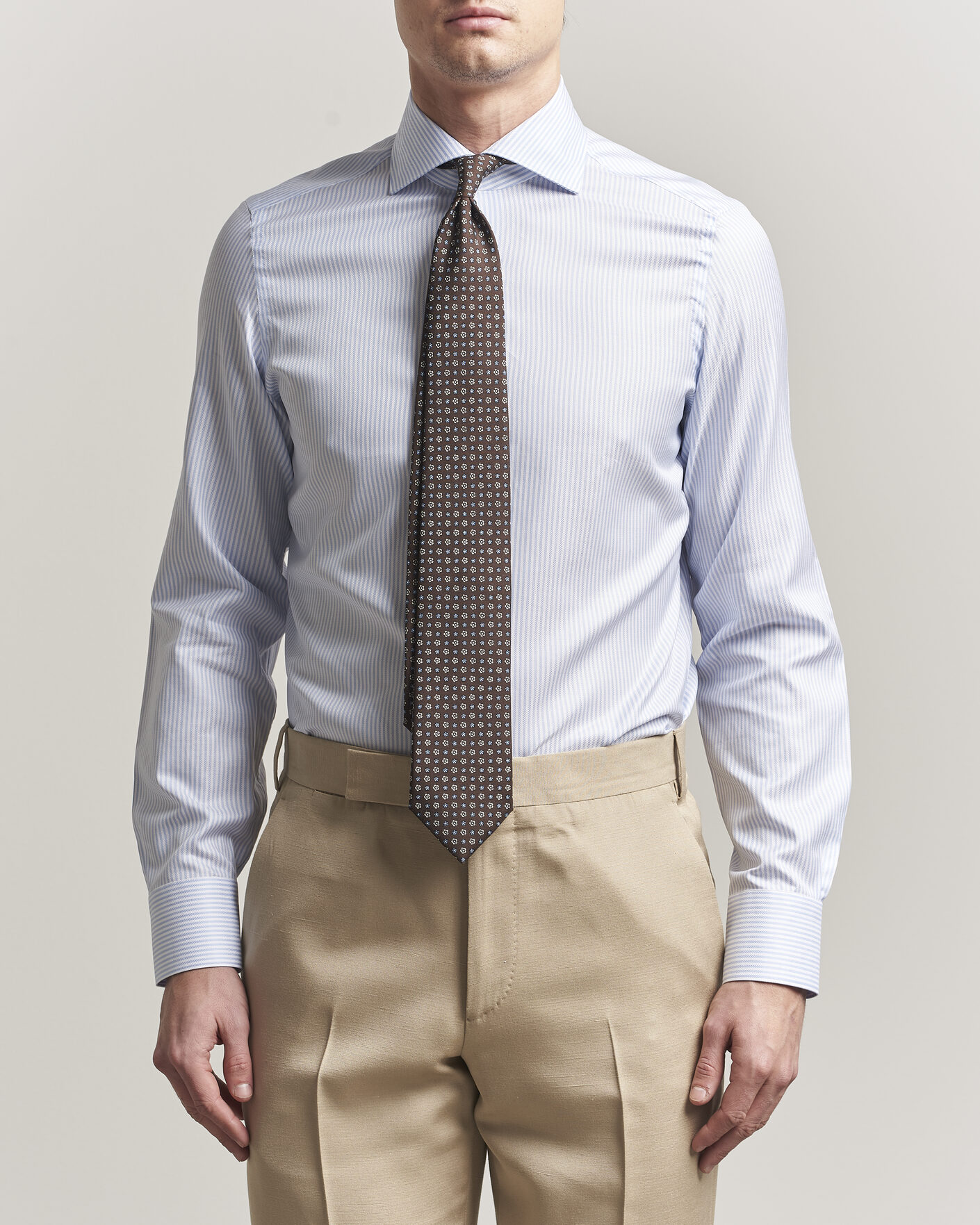 Herren | Hemden | Finamore Napoli | Milano Slim Royal Oxford Dress Shirt Light Blue Stripe