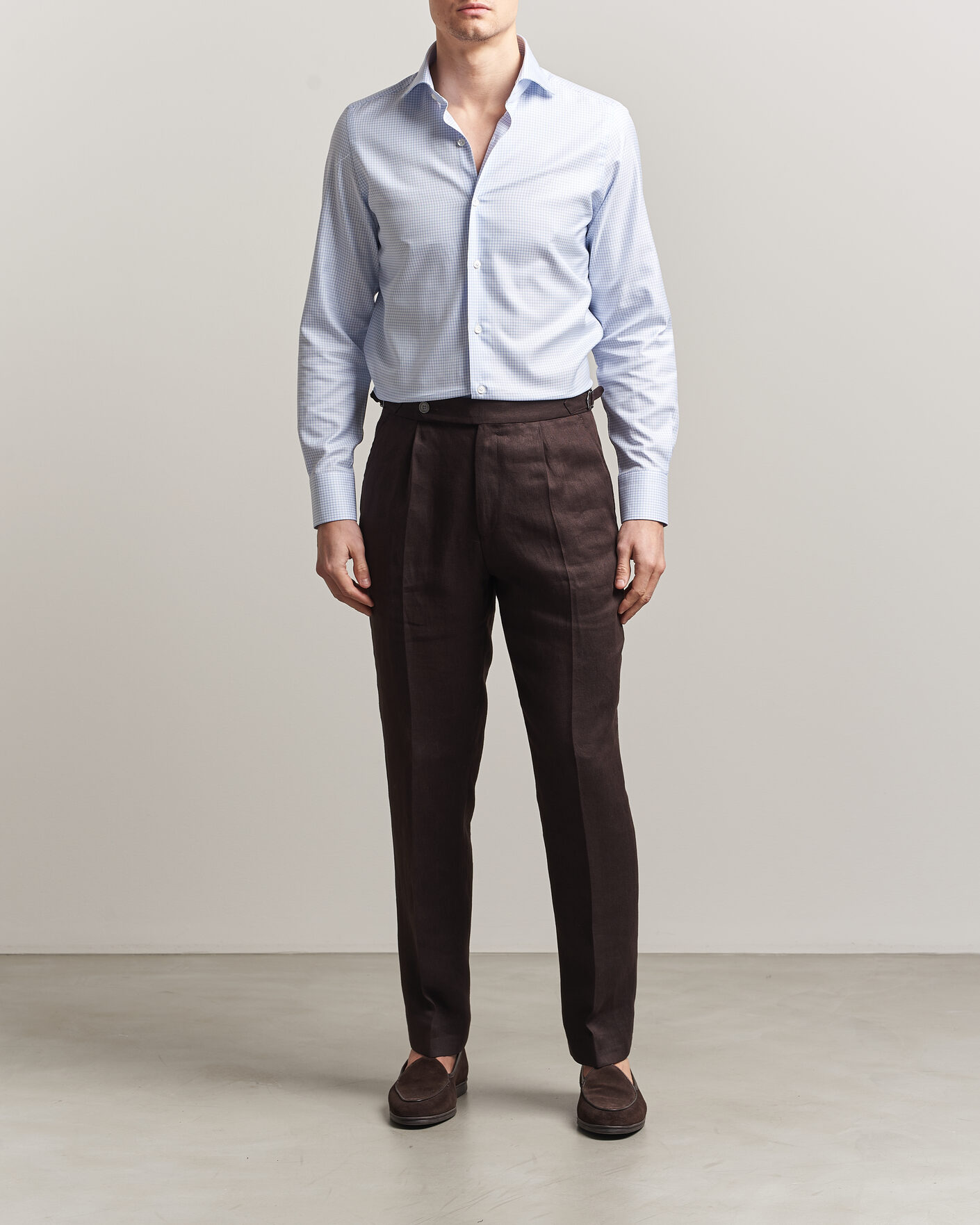 Herren | Hemden | Finamore Napoli | Milano Slim Twill Shirt Light Blue Check