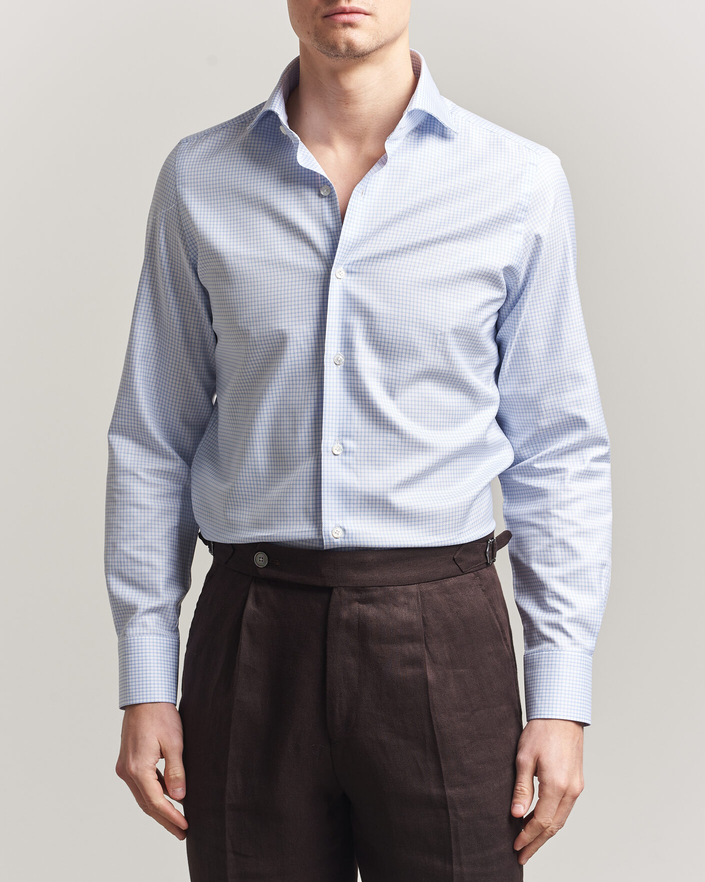Herren | Hemden | Finamore Napoli | Milano Slim Twill Shirt Light Blue Check