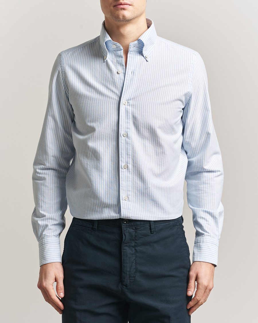 Herren | Hemden | Finamore Napoli | Gaeta Oxford Button Down Shirt Light Blue Stripe
