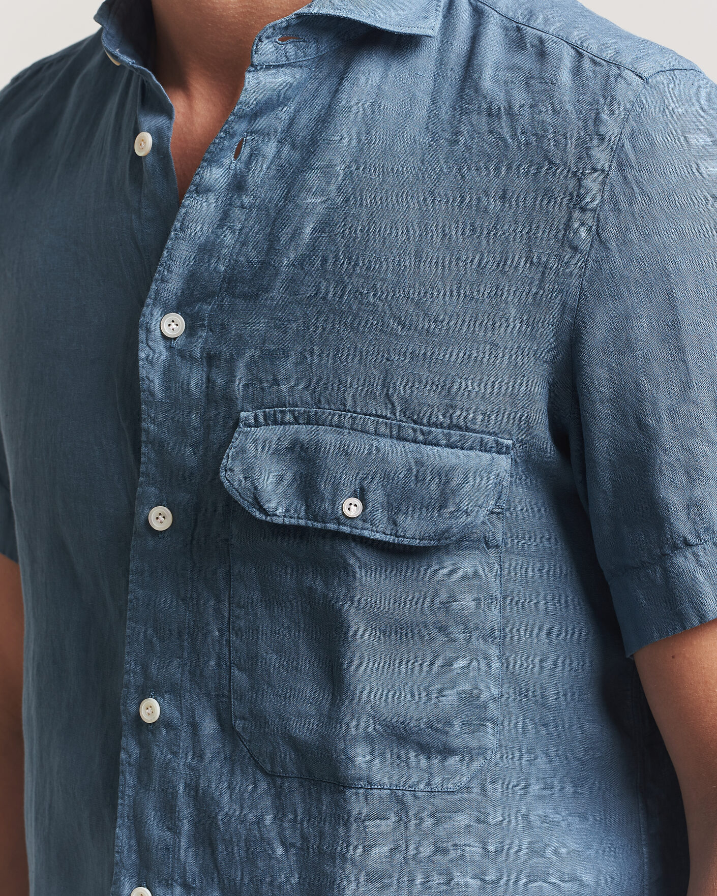 Herren | Hemden | Finamore Napoli | Linen Short Sleeve Sport Shirt Dark Blue