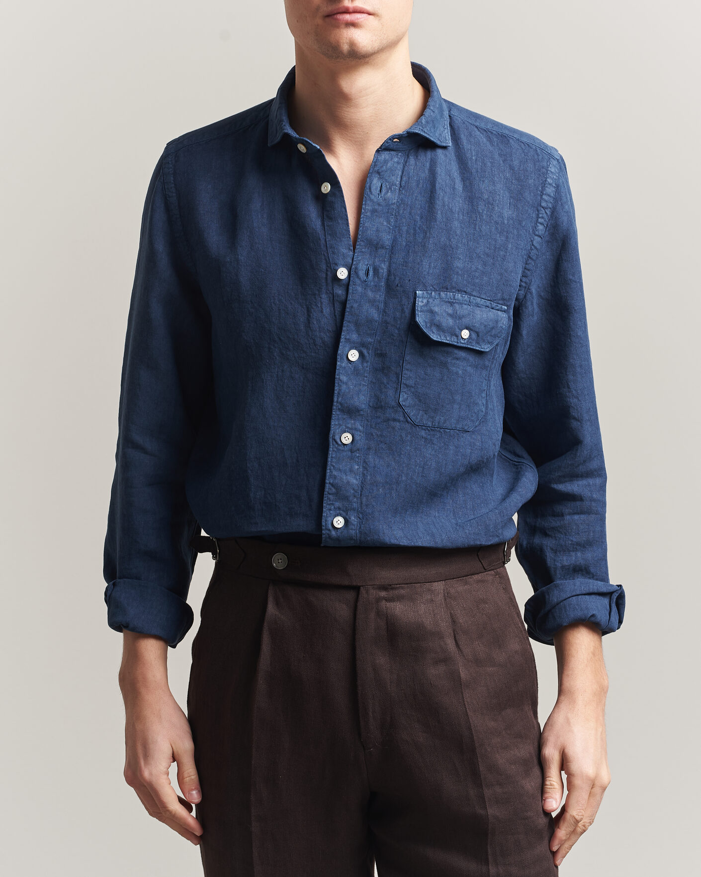 Herren | Hemden | Finamore Napoli | Salina Garment Dyed Linen Overshirt Navy