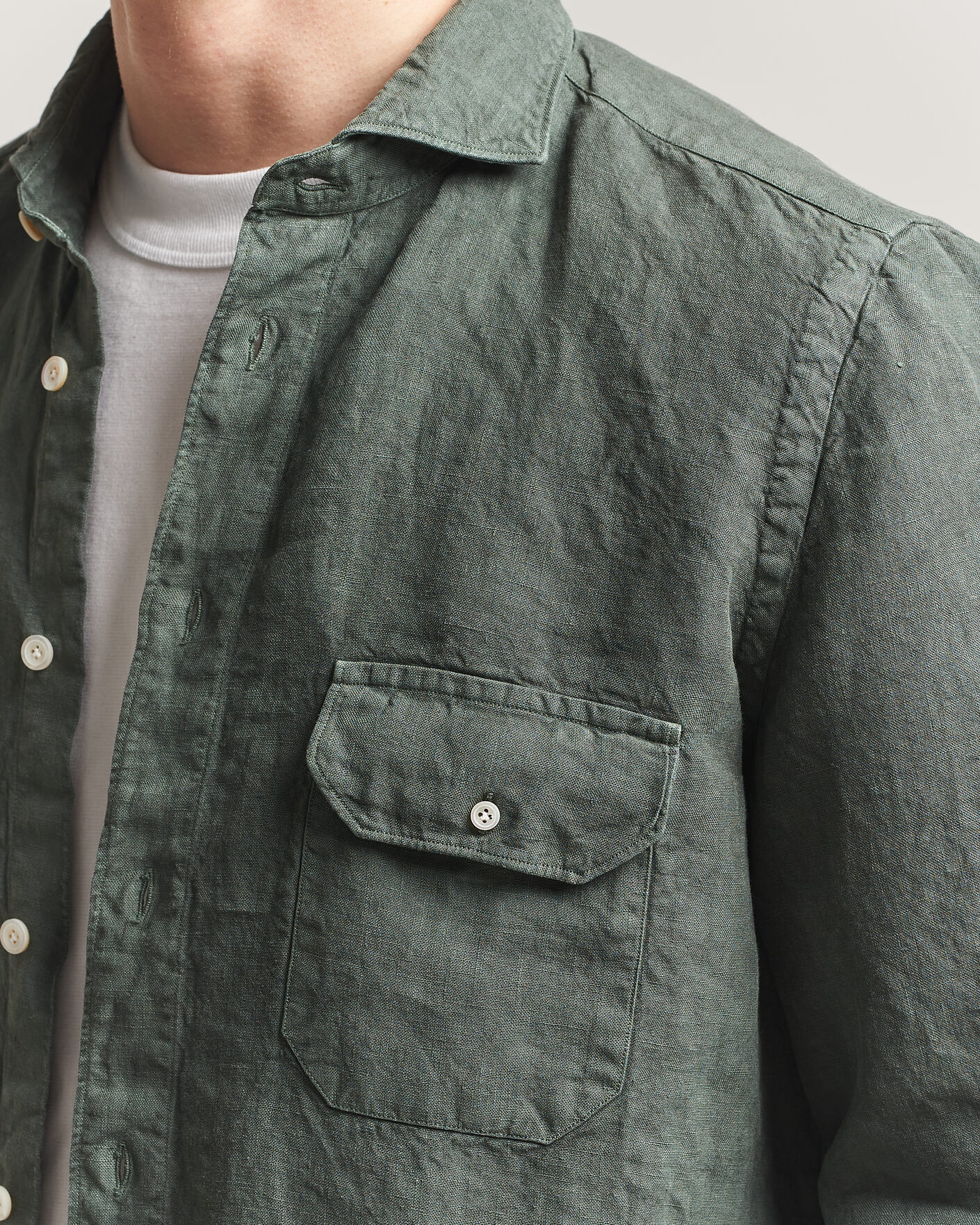 Herren | Hemden | Finamore Napoli | Salina Garment Dyed Linen Overshirt Dark Green