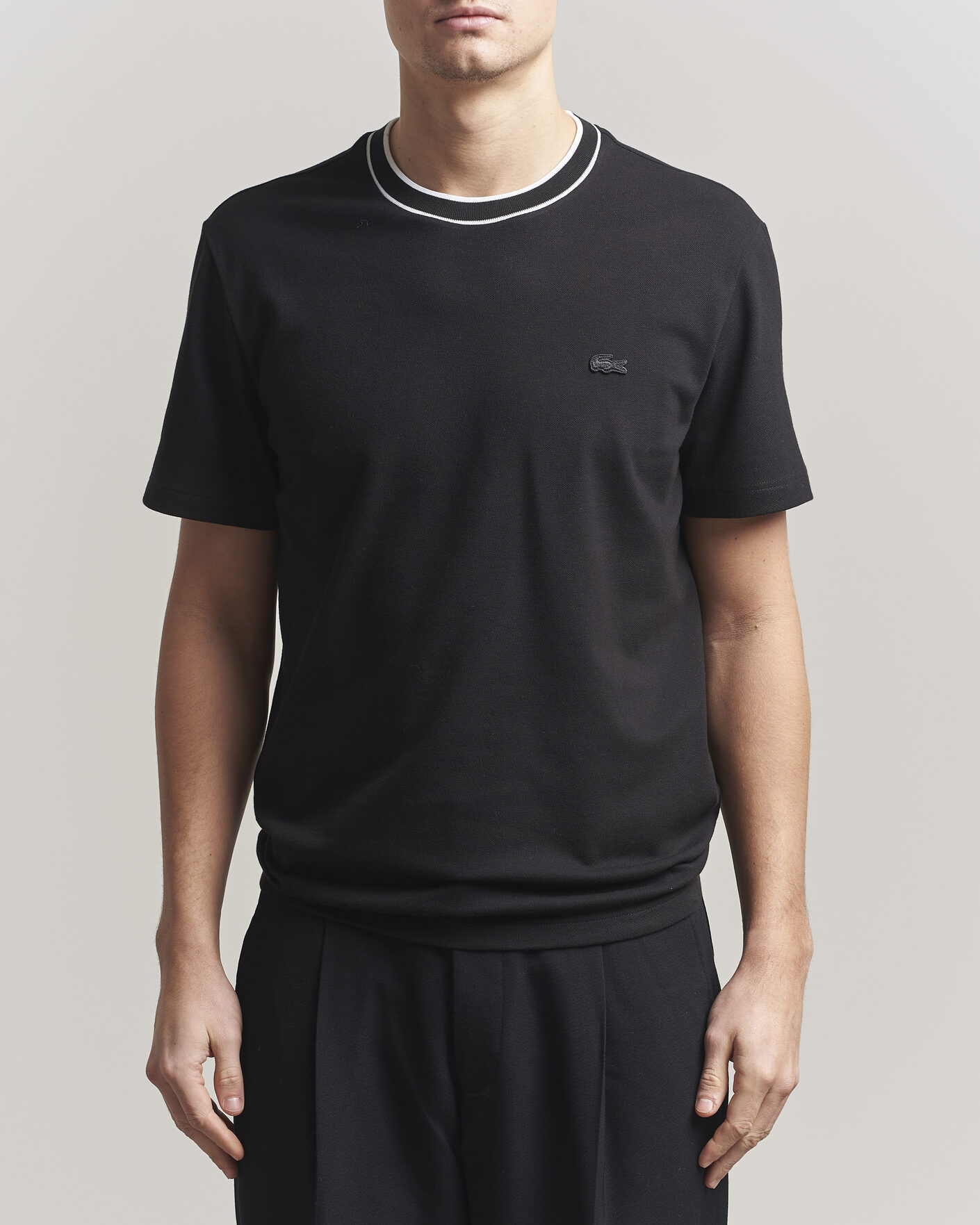Herren | T-Shirts | Lacoste | Contrast Rib Piqué T-Shirt Black