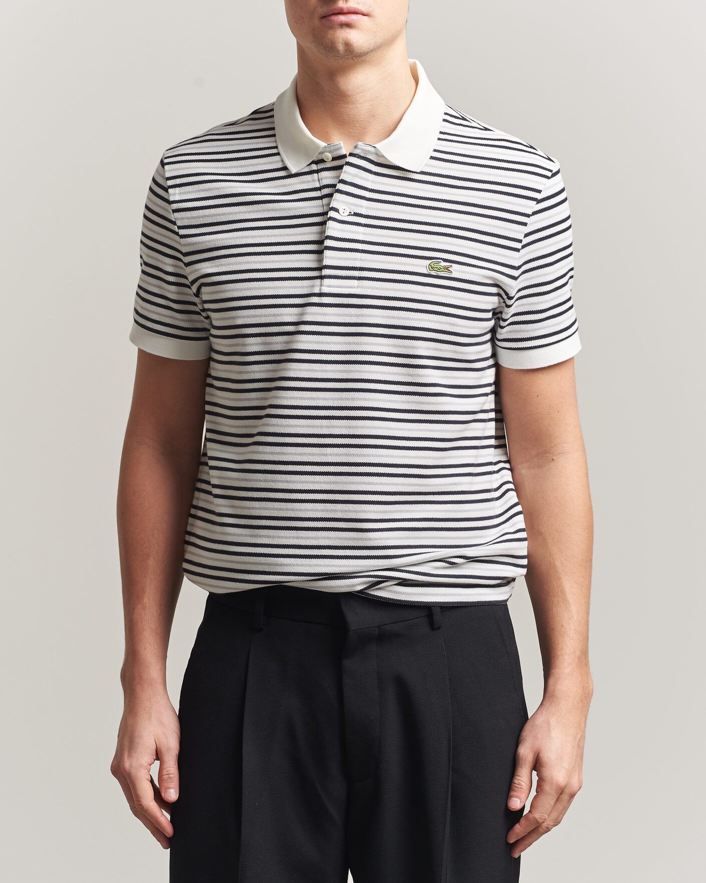 Herren | Poloshirts | Lacoste | Original Striped Polo Piké Blackbird/Flour
