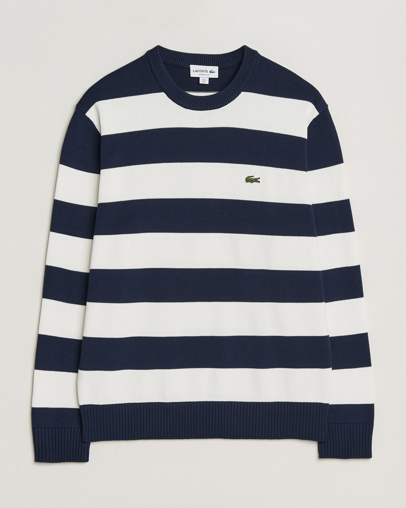 Herren | Pullover | Lacoste | Cotton Knitted Striped Sweater Navy Blue/Flour