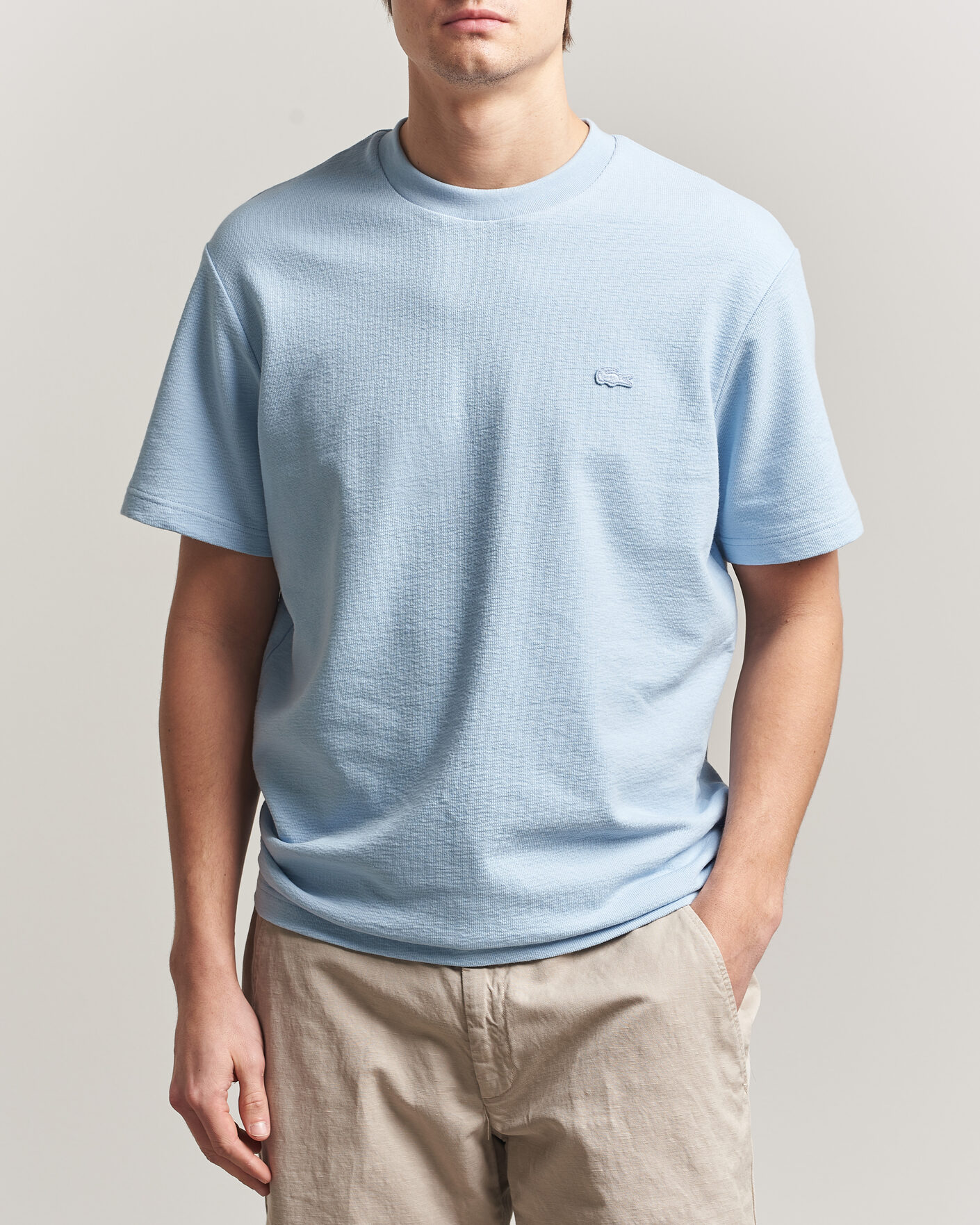Herren | T-Shirts | Lacoste | Textured Cotton T-Shirt Light Blue