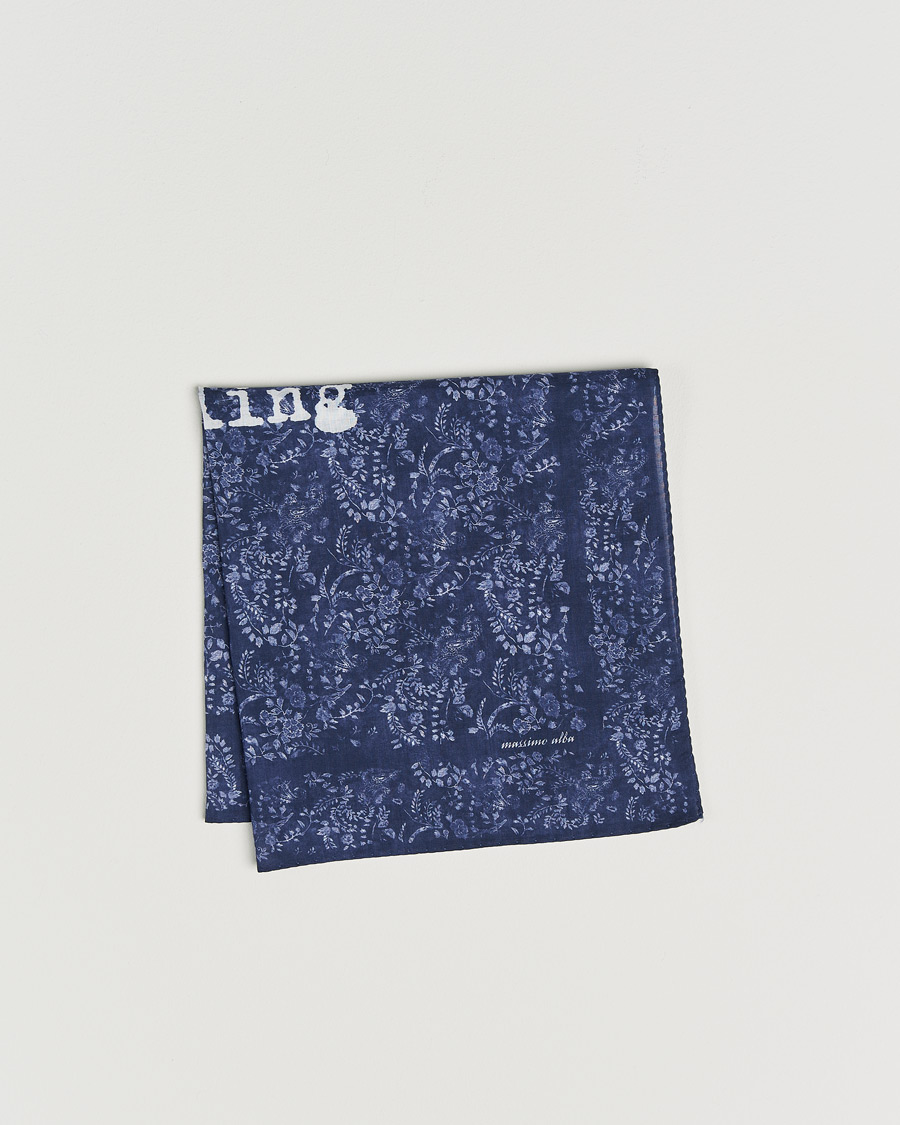 Herren | Einstecktücher | Massimo Alba | Printed Cotton Voile Hankerchief Midnight Blue
