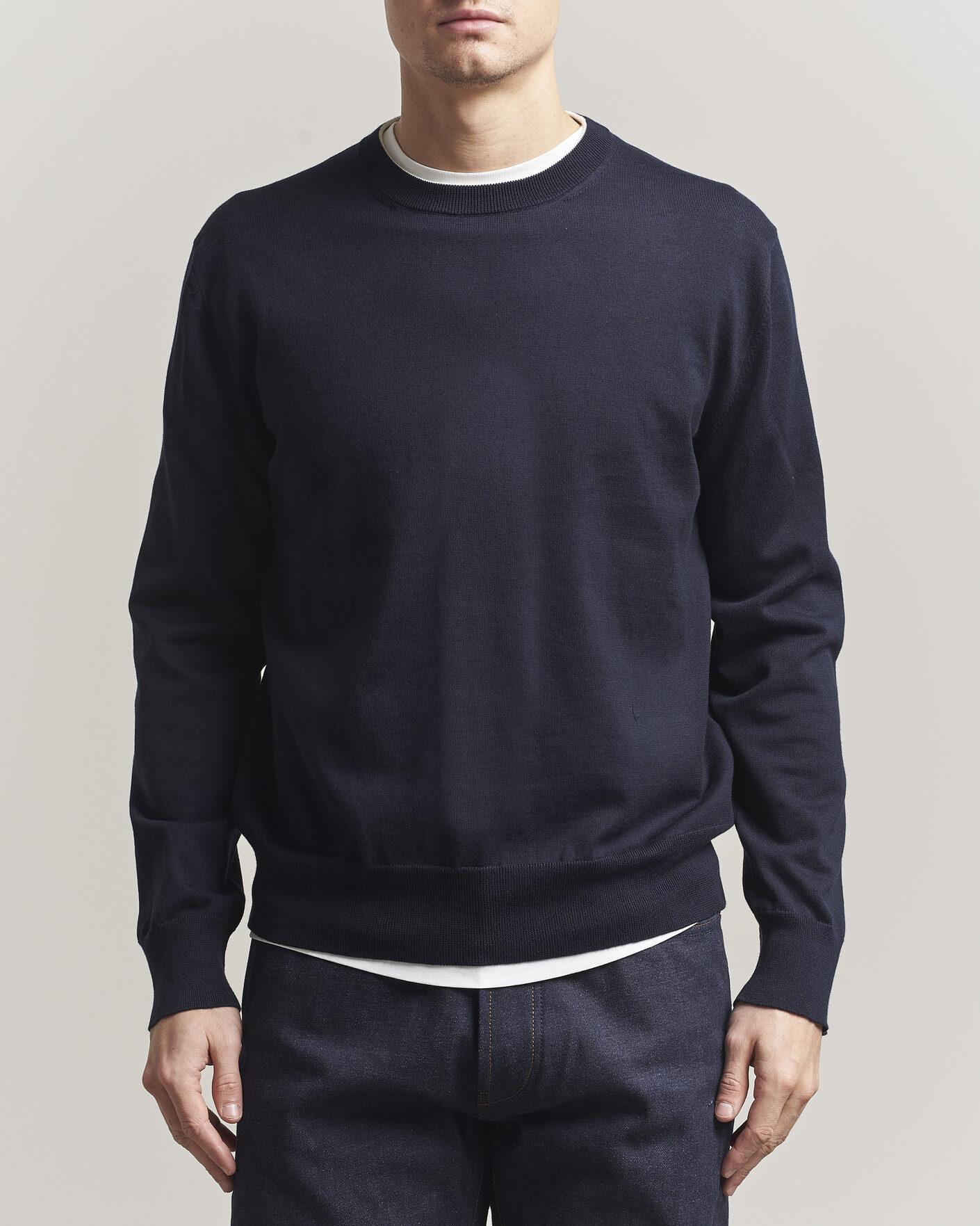 Herren | Pullover | Jil Sander | Fine Cotton Contrast Pullover Navy