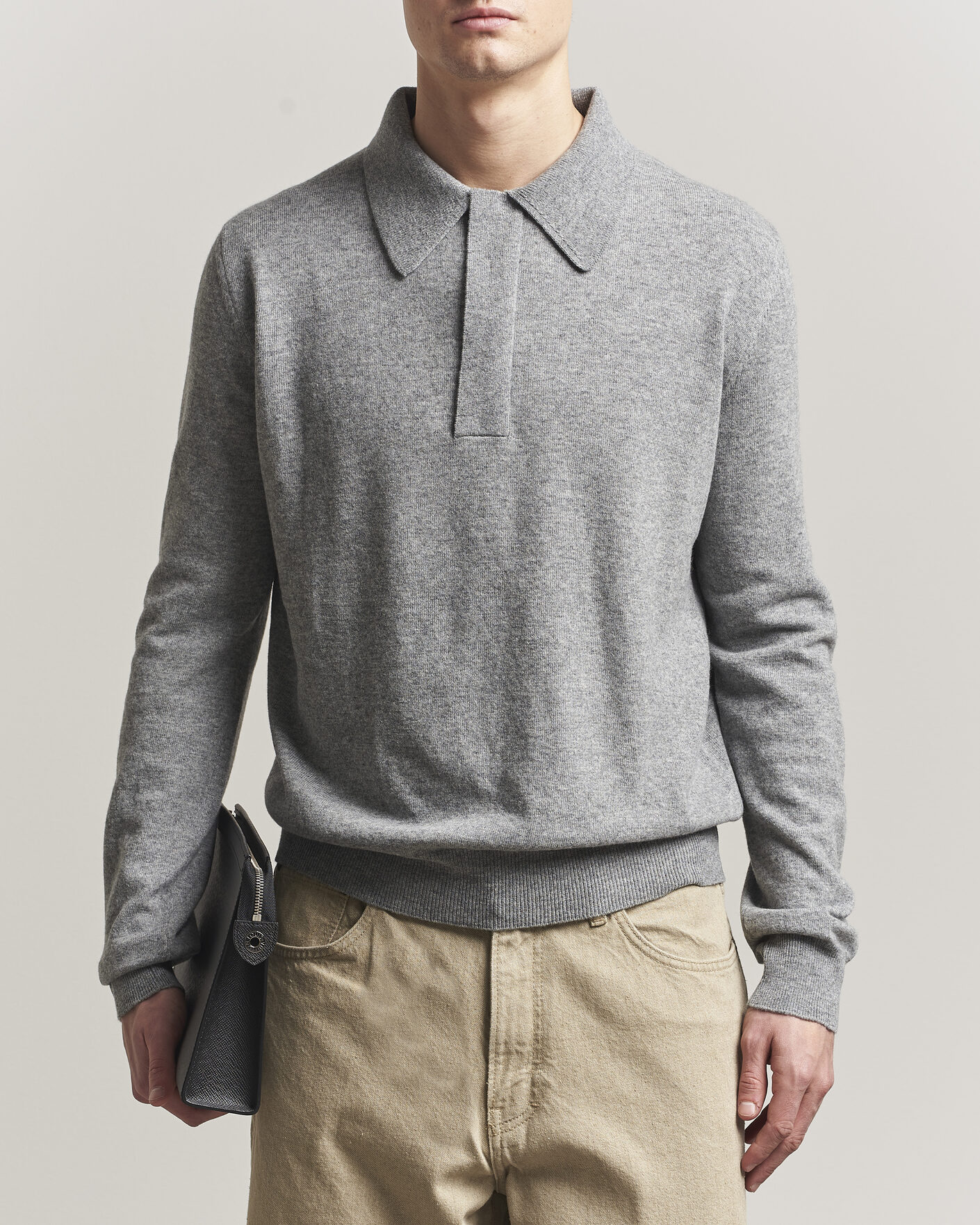 Herren | Pullover | Jil Sander | Long Sleeve Knitted Wool Polo Grey Melange