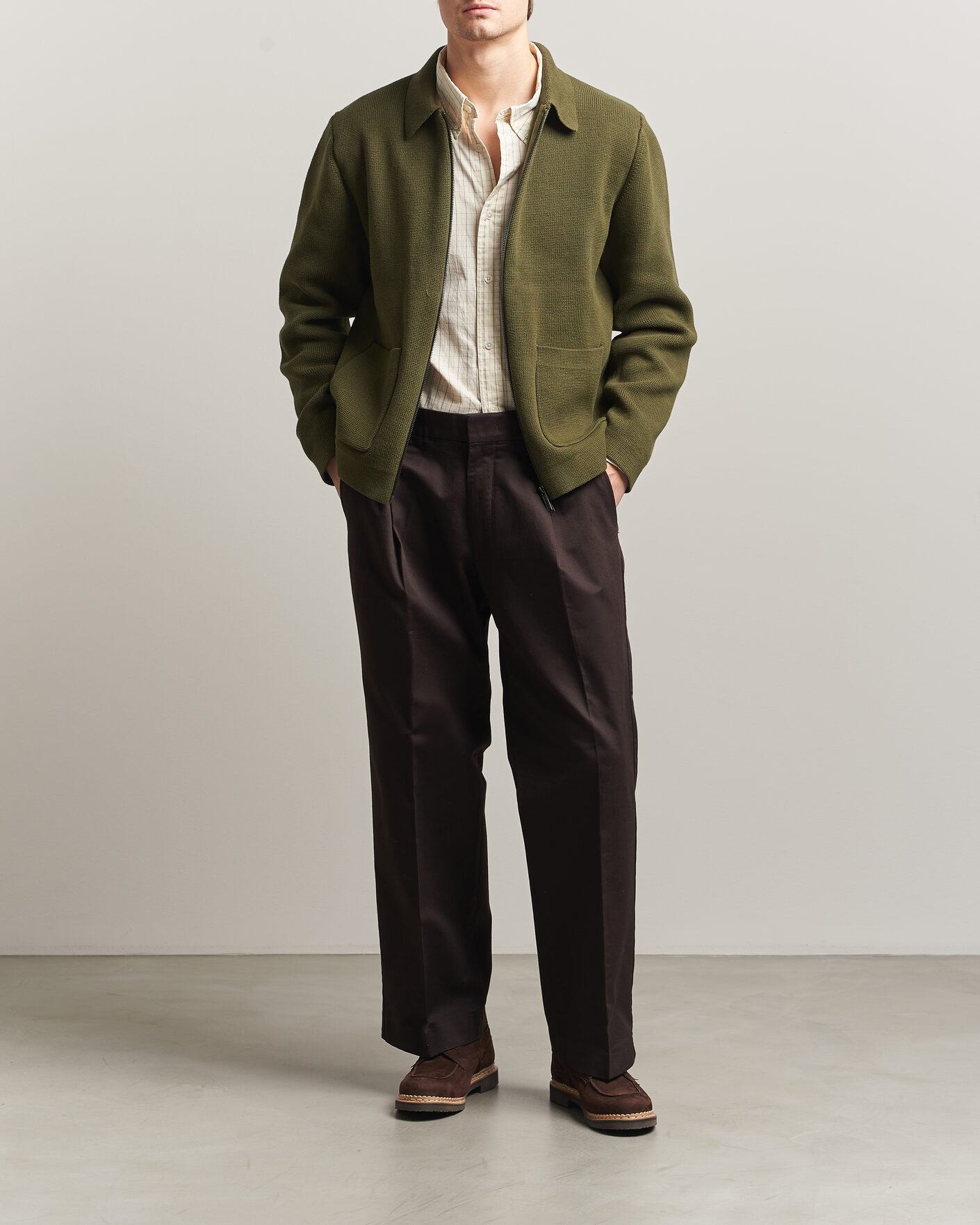 Herren | Pullover | LES DEUX | Fisher Cotton Milano Zip Olive Night
