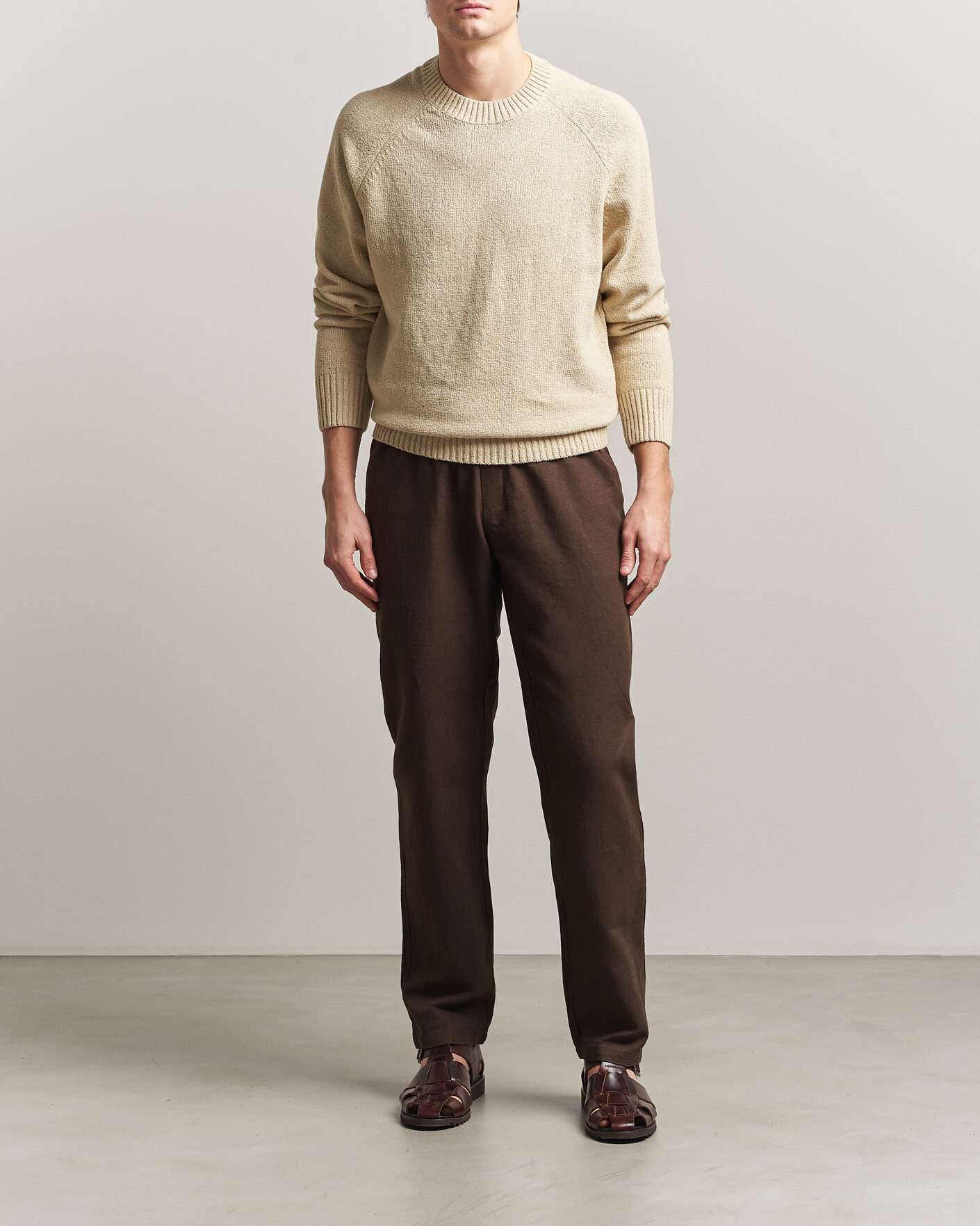 Herren | Pullover | LES DEUX | Brad Knitted Roundneck Oyster Grey/White