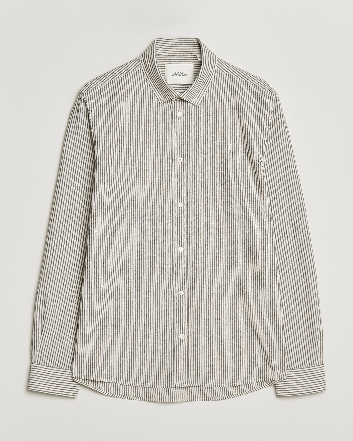 Herren | Hemden | LES DEUX | Konrad Striped Cotton/Linen Shirt Teak Brown