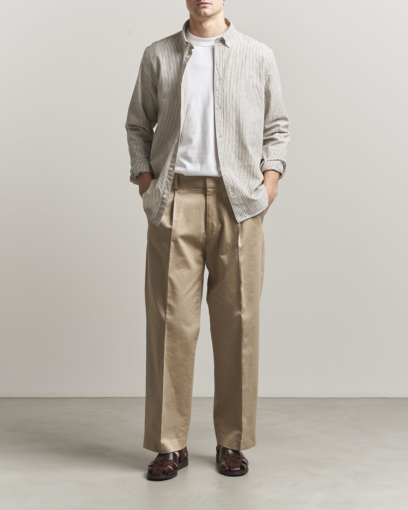 Herren | Hemden | LES DEUX | Konrad Striped Cotton/Linen Shirt Teak Brown