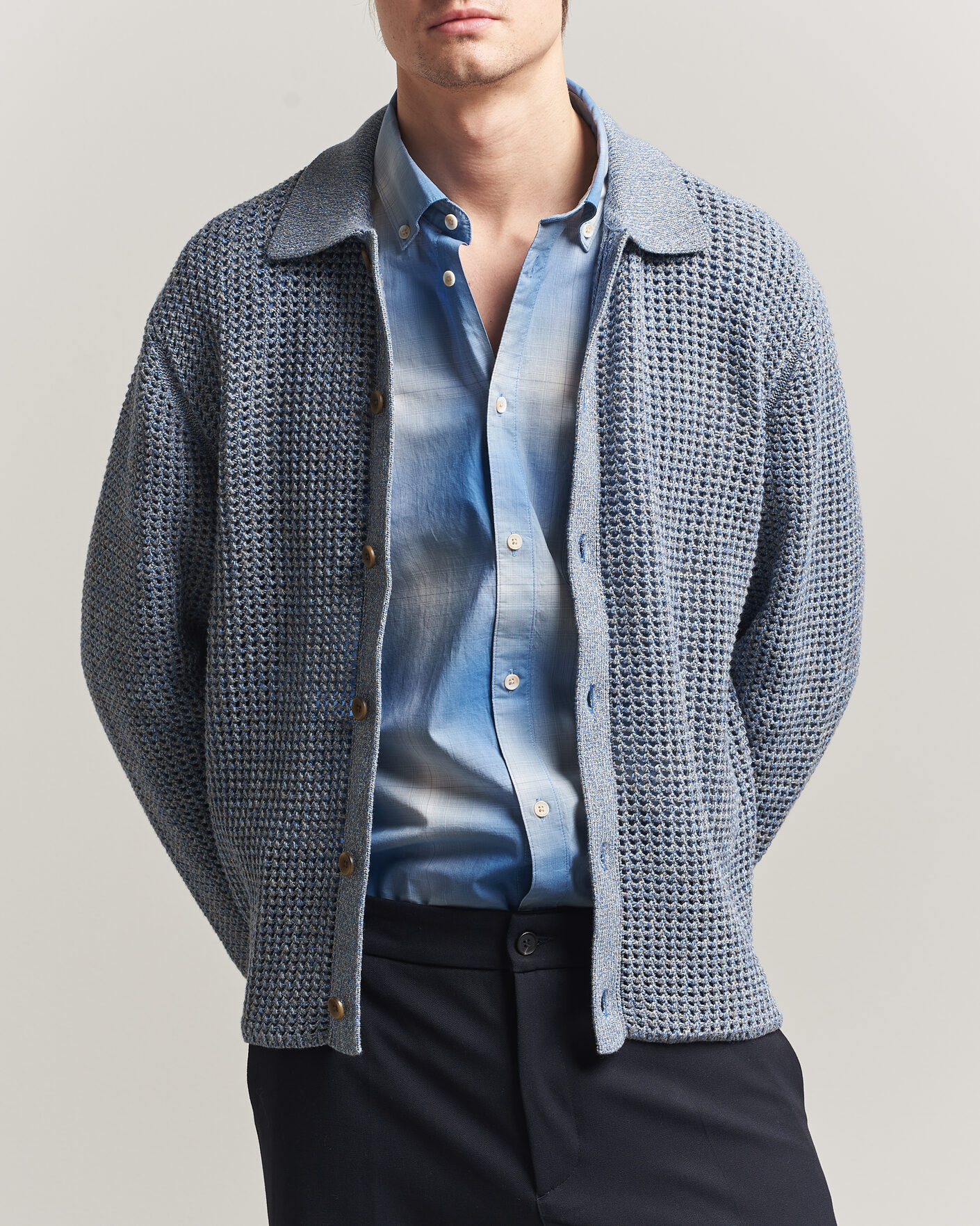 Herren | Pullover | LES DEUX | Gerald Knitted Shirt Dark Denim Blue
