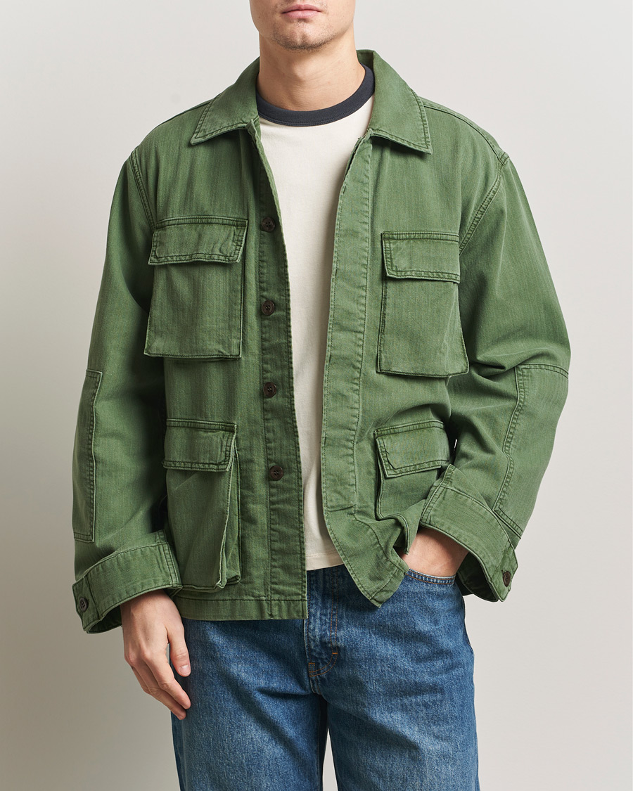 Herren | Jacken | Jeanerica | Luc Herringbone Shirt Jacket Chevron Green