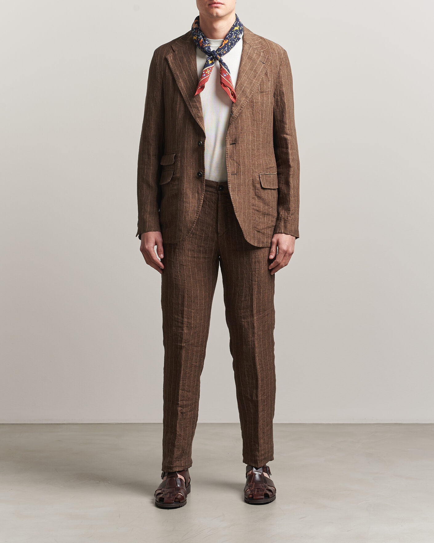 Herren | Anzüge | Massimo Alba | Sloop Linen Suit Brown Pinstripe