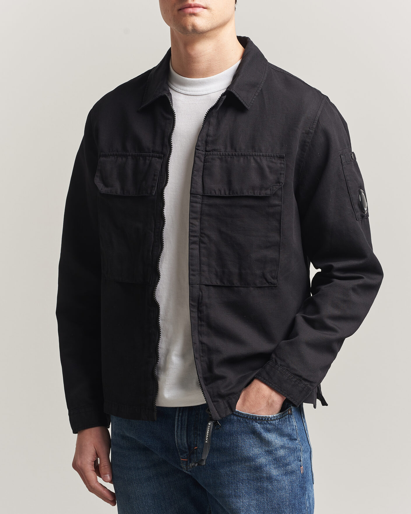 Herren | Hemden | C.P. Company | Cotton/Linen Zip Overshirt Black