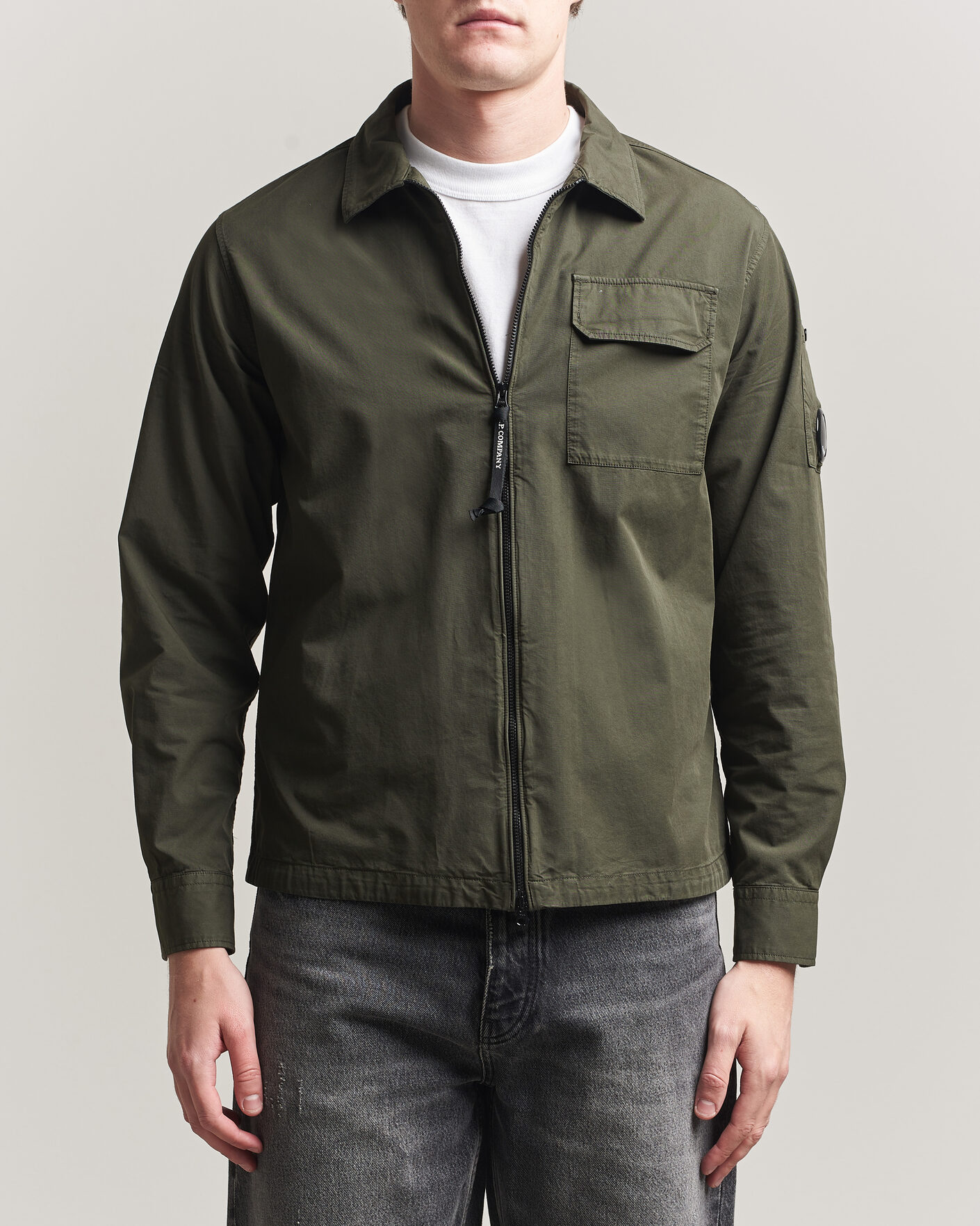Herren | Hemden | C.P. Company | Garment Dyed Gabardine Zip Overshirt Dark Green