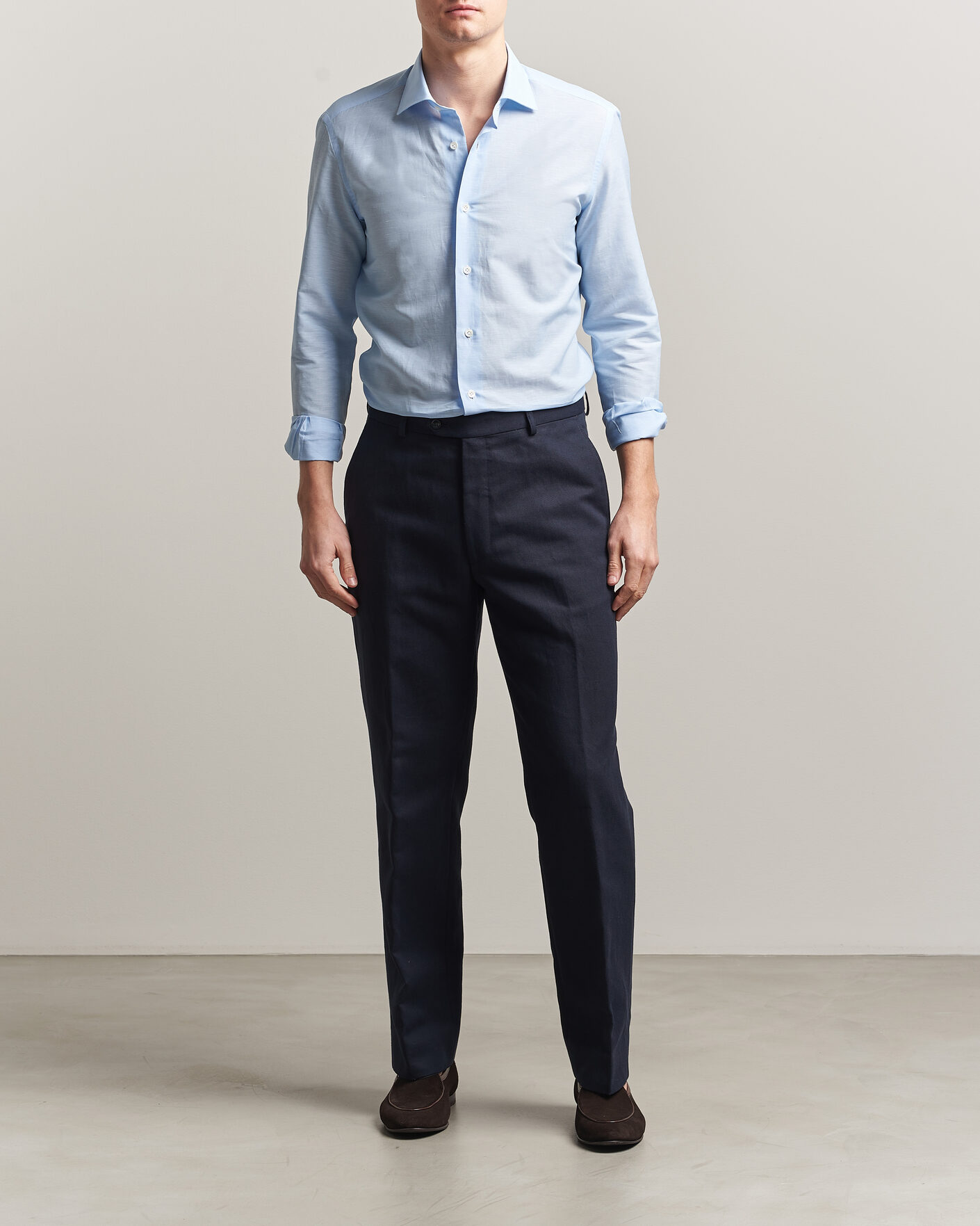 Herren | Hemden | Mazzarelli | Soft Cotton/Linen Shirt Light Blue