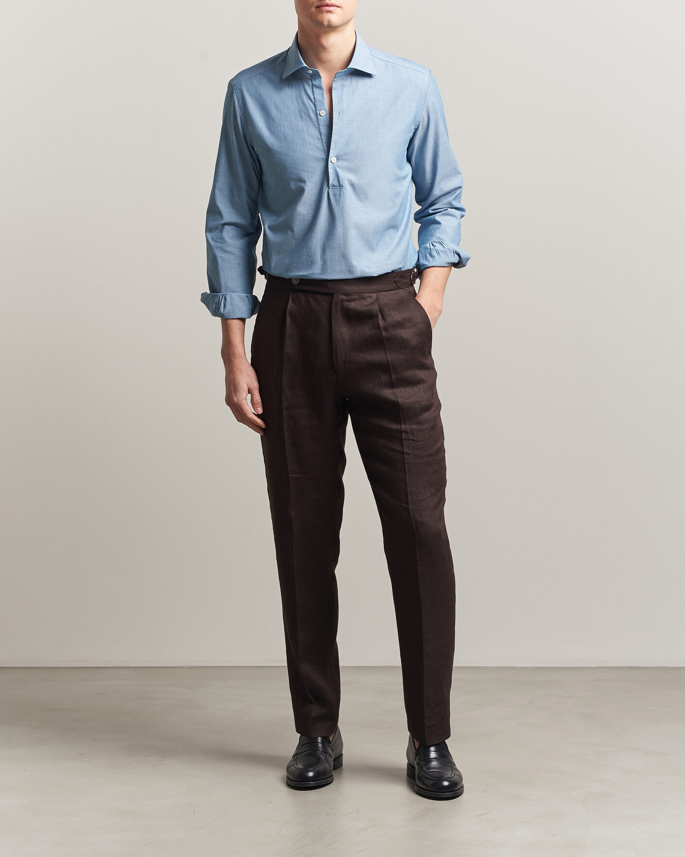 Herren | Hemden | Mazzarelli | Soft Cotton Denim Popover Shirt Blue
