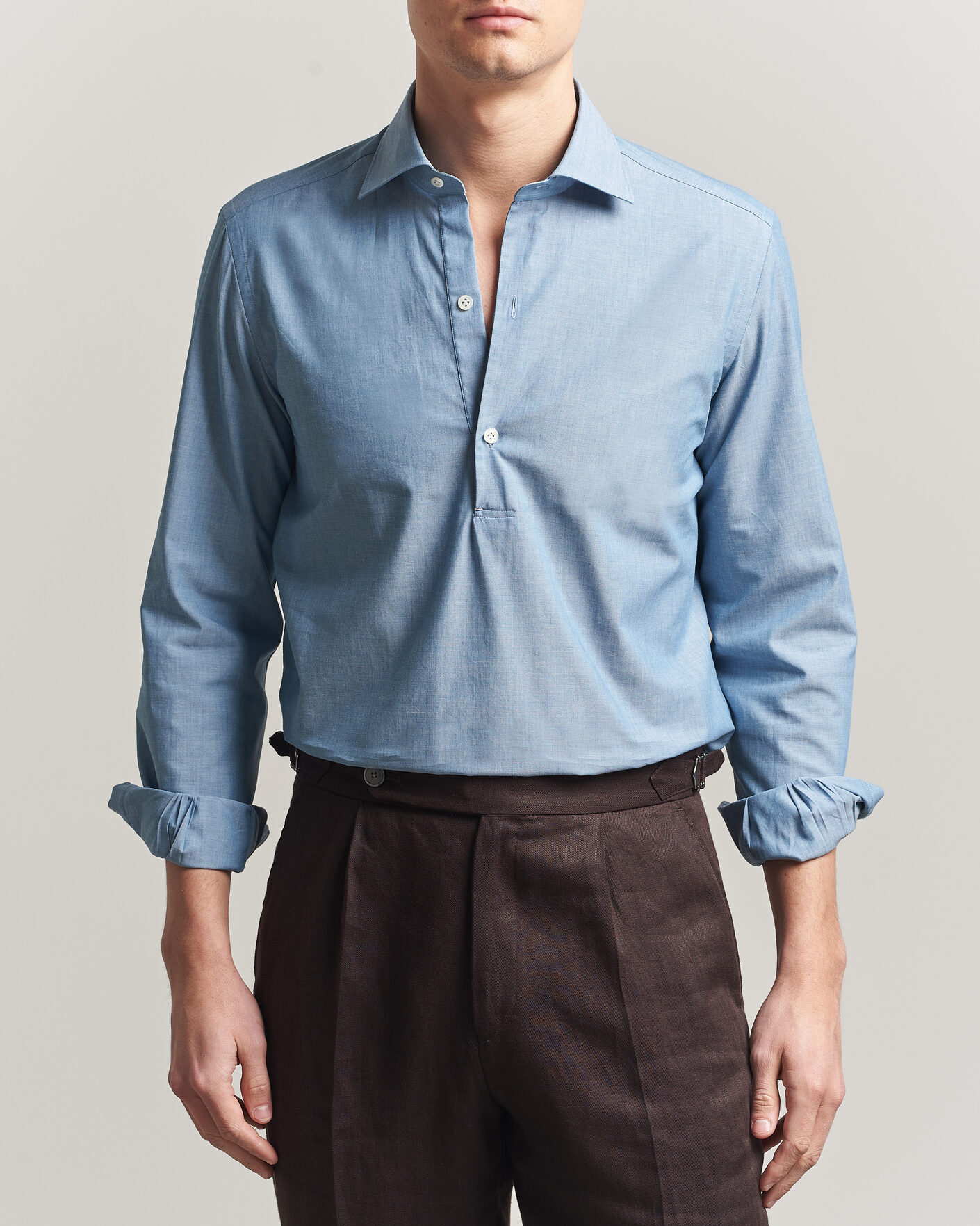 Herren | Hemden | Mazzarelli | Soft Cotton Denim Popover Shirt Blue
