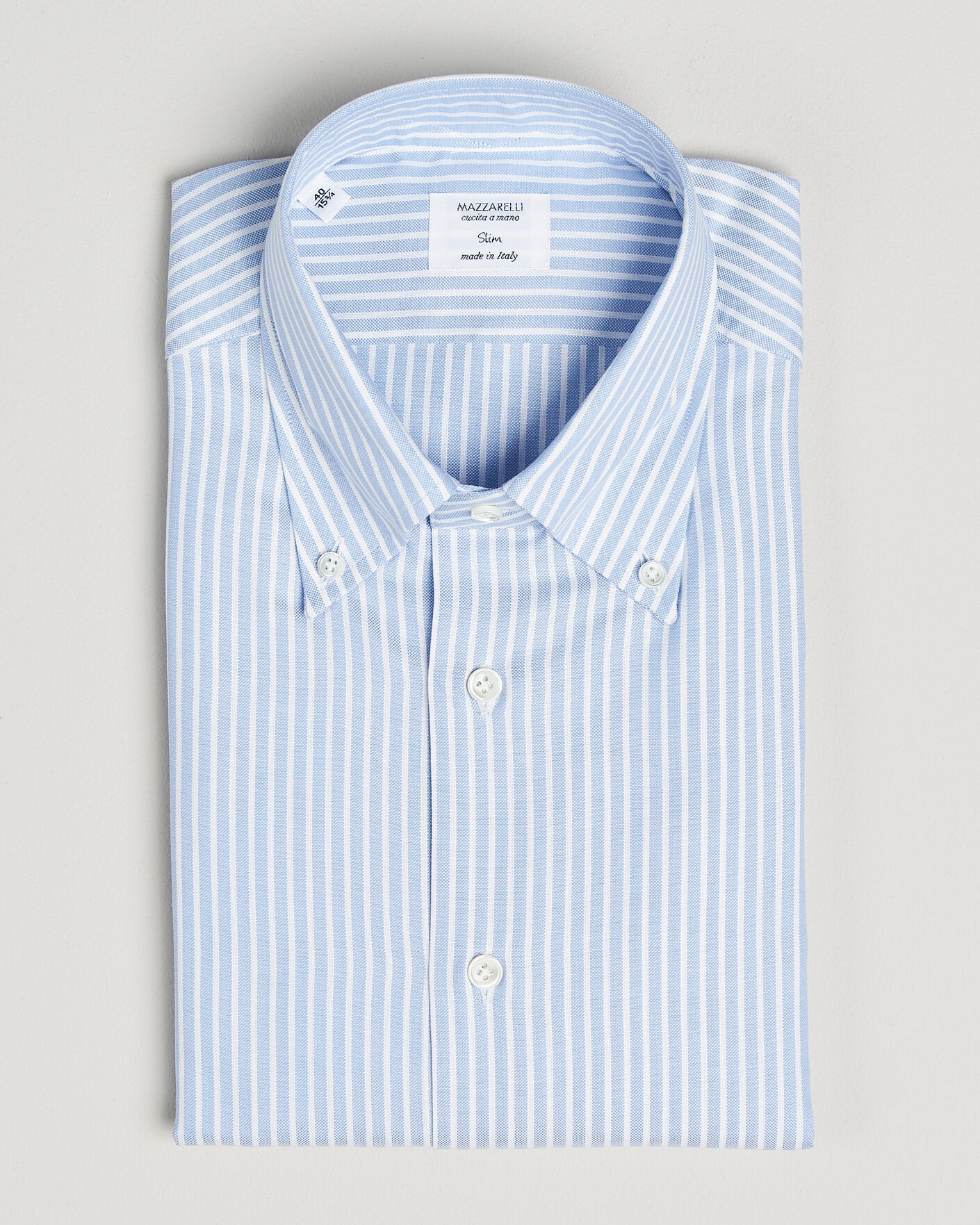 Herren | Hemden | Mazzarelli | Soft Oxford Button Down Shirt Light Blue Stripe