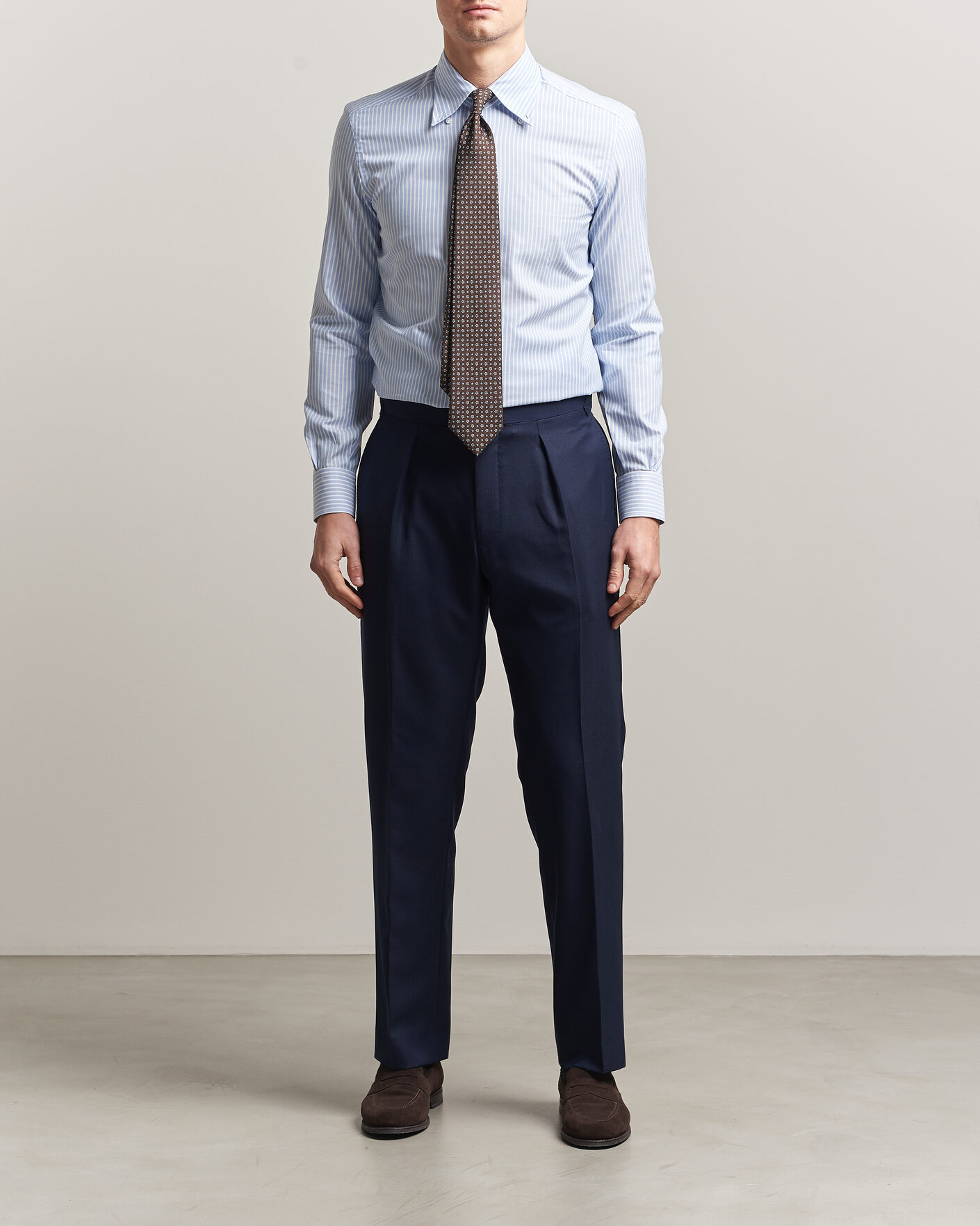 Herren | Hemden | Mazzarelli | Soft Oxford Button Down Shirt Light Blue Stripe