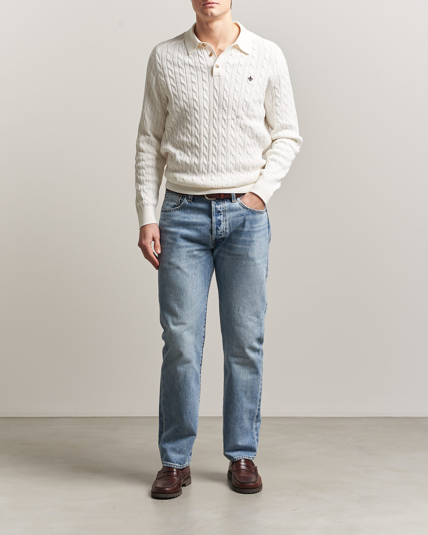 Herren | Pullover | Morris | Lancaster Cable Polo Off White