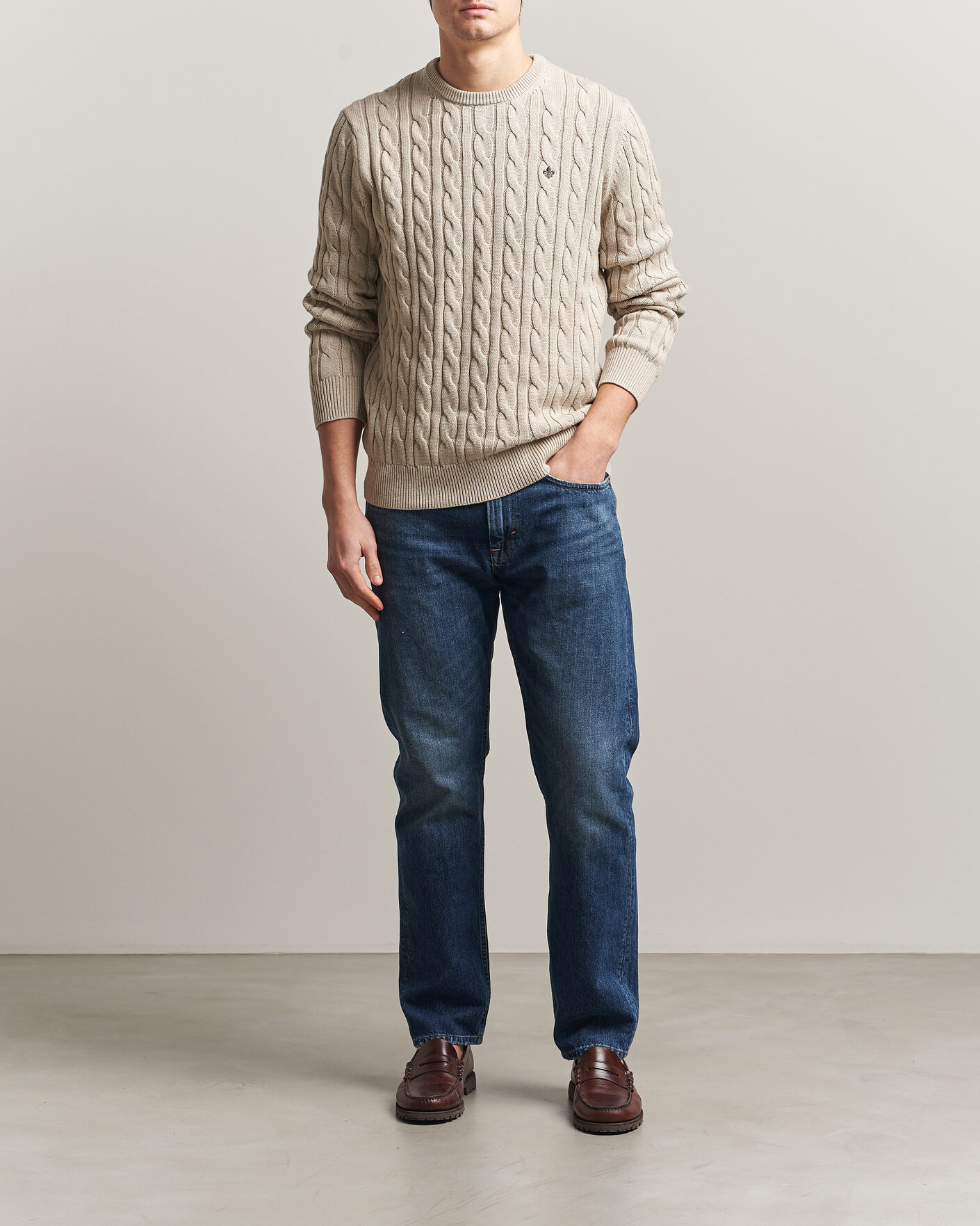 Herren | Pullover | Morris | Ethan Cable Oneck Khaki