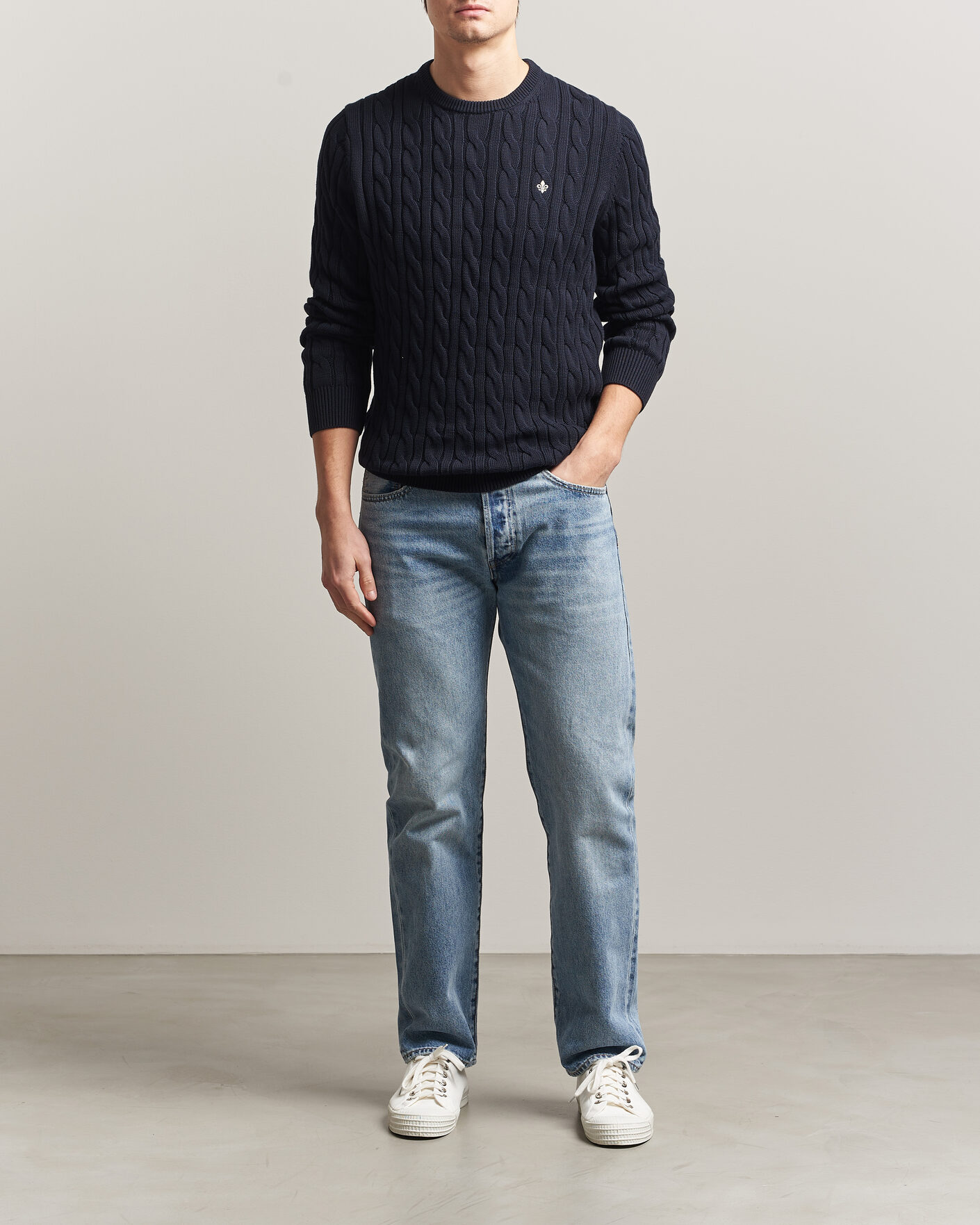 Herren | Pullover | Morris | Ethan Cable Oneck Navy