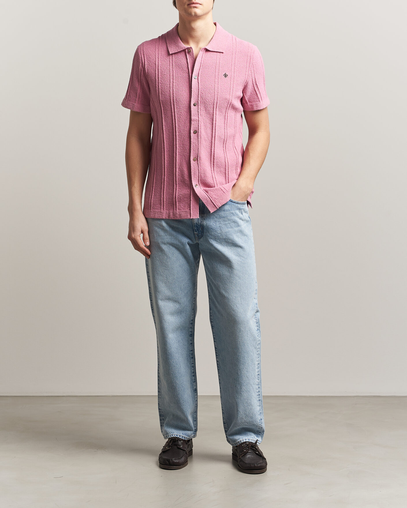 Herren | Hemden | Morris | Clayton Knitted Short Sleeve Shirt Pink