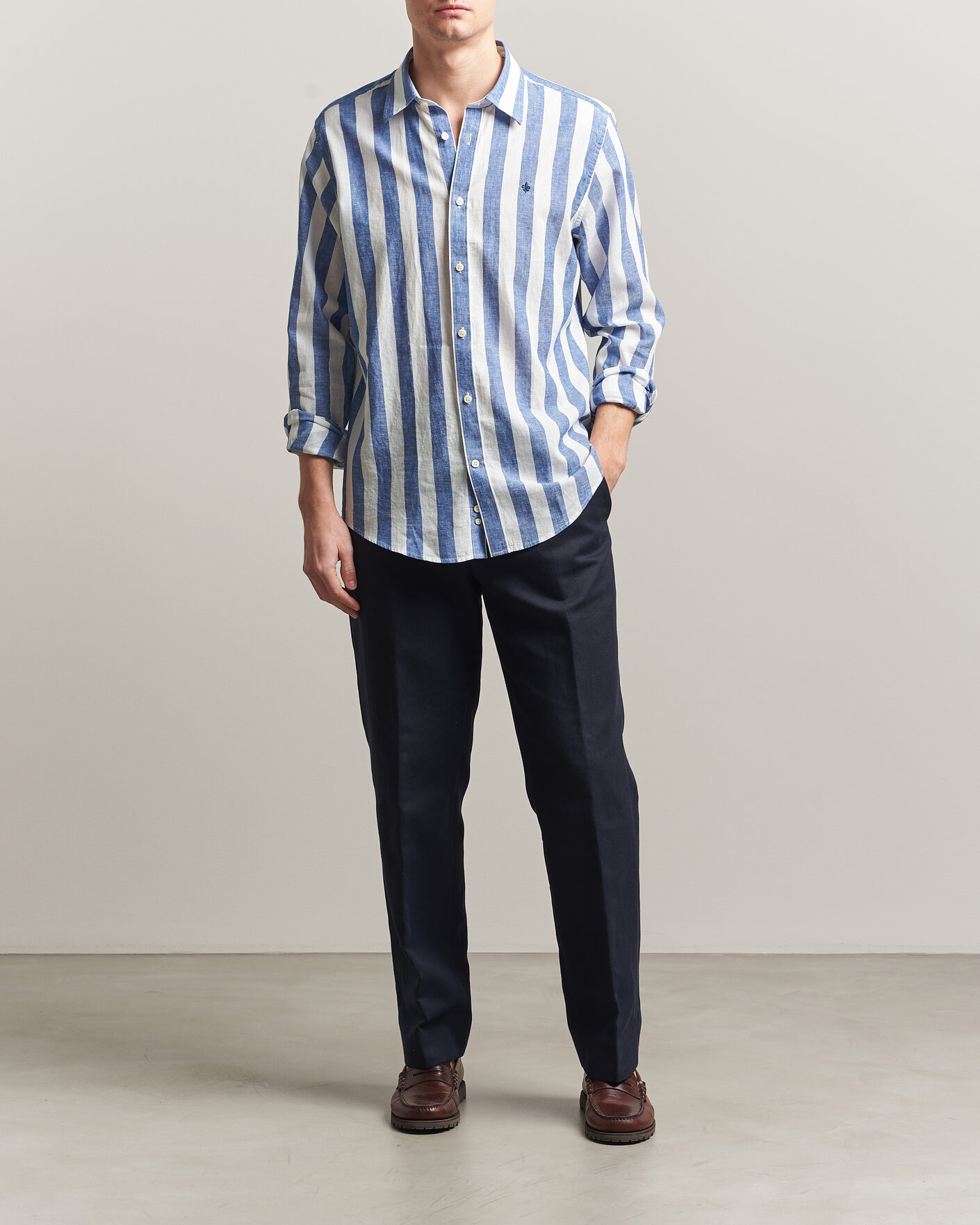 Herren | Hemden | Morris | Douglas Linen Striped Shirt Blue/White
