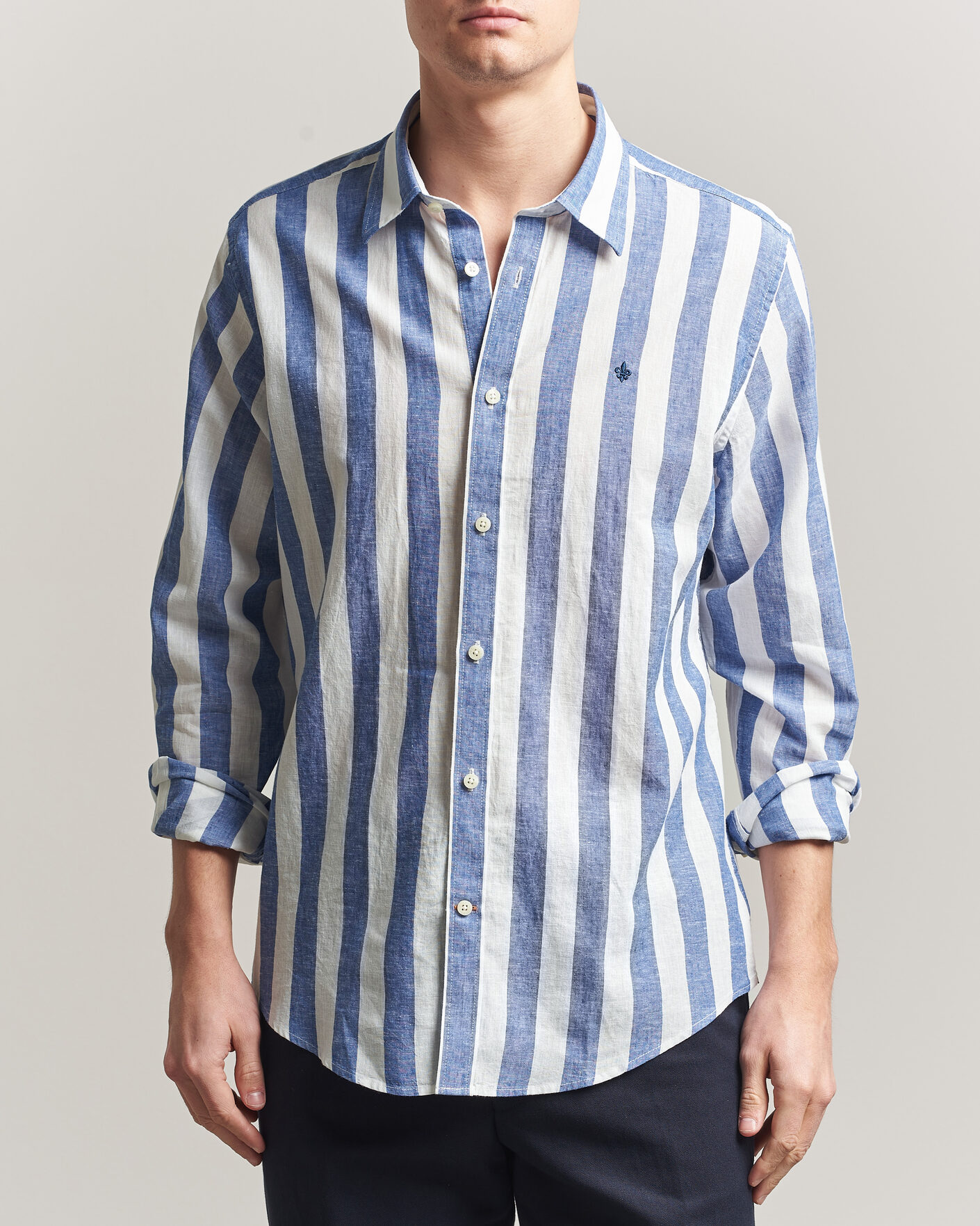 Herren | Hemden | Morris | Douglas Linen Striped Shirt Blue/White