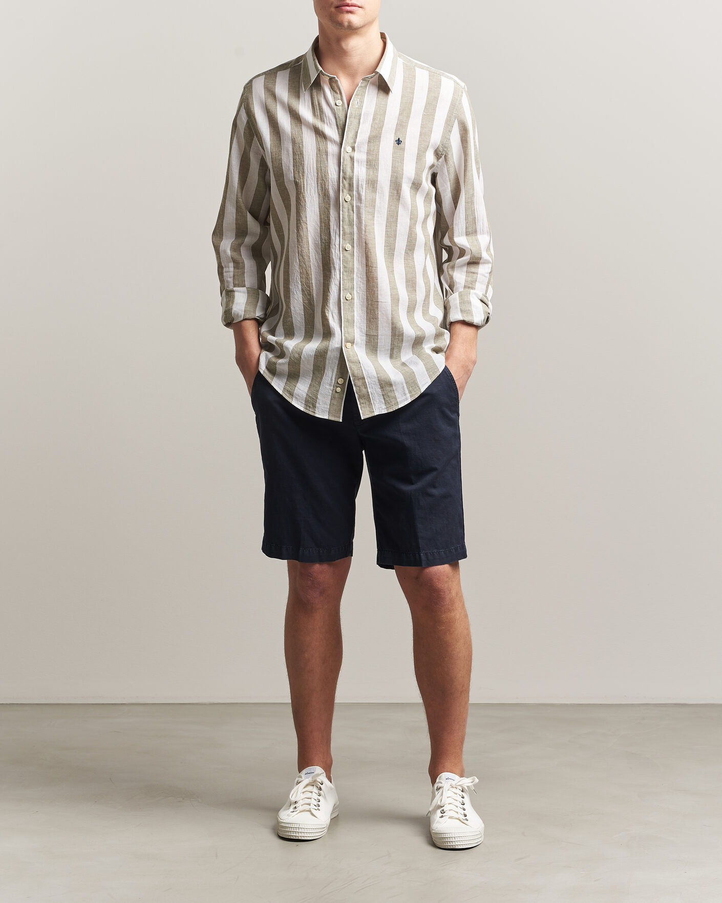 Herren | Hemden | Morris | Douglas Linen Striped Shirt Green/White