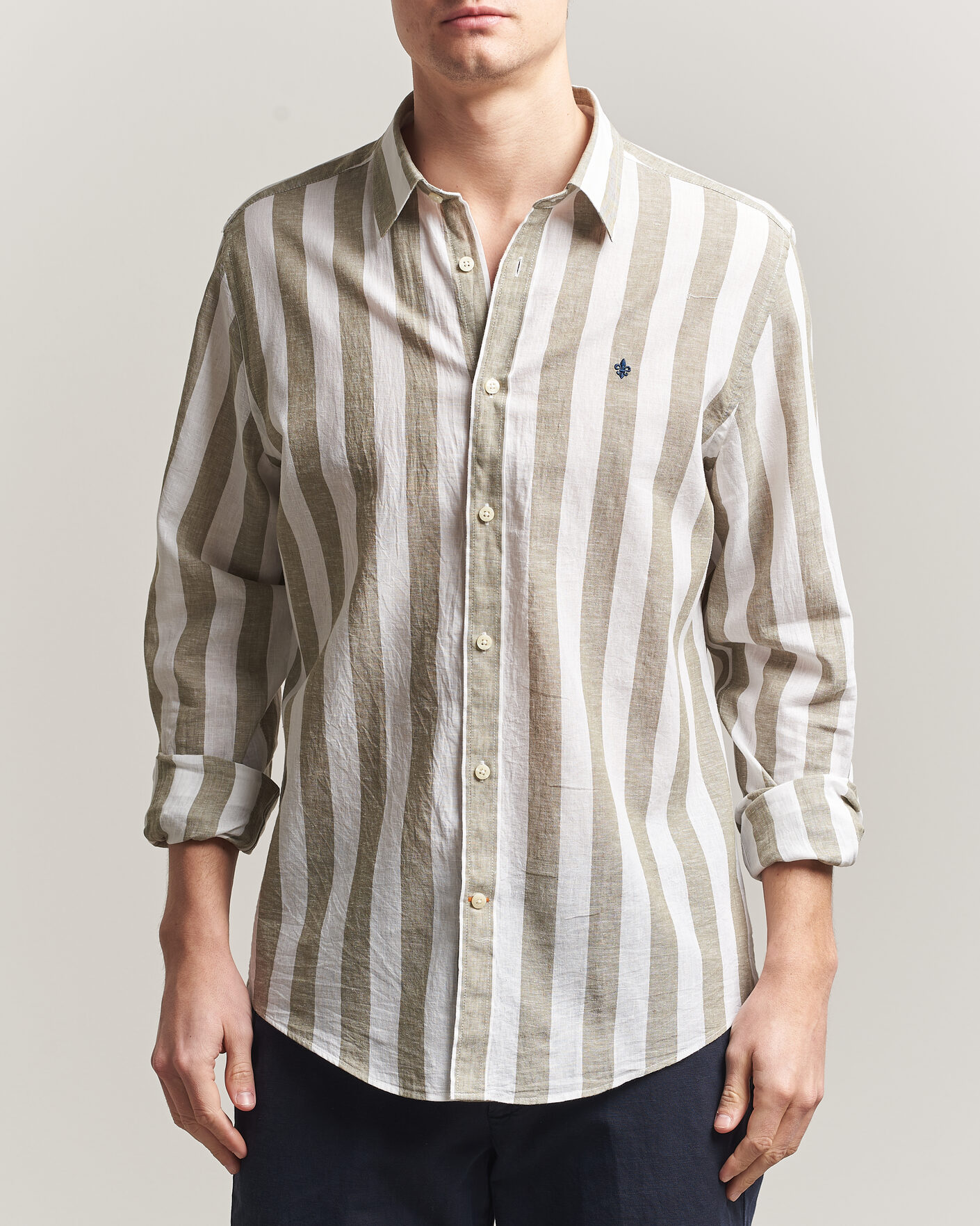 Herren | Hemden | Morris | Douglas Linen Striped Shirt Green/White
