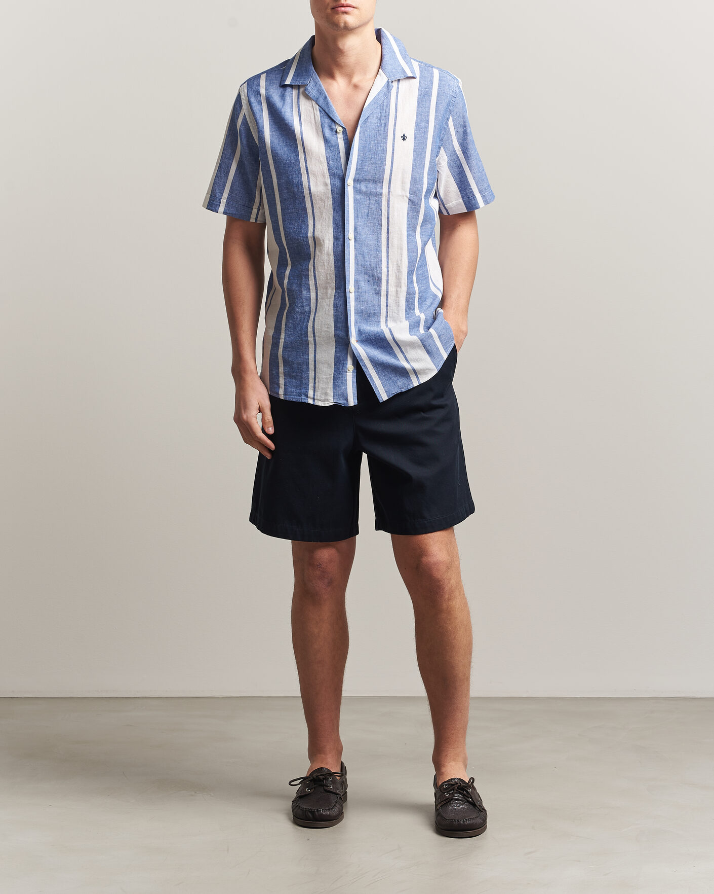 Herren | Hemden | Morris | Resort Short Sleeve Linen Shirt Blue