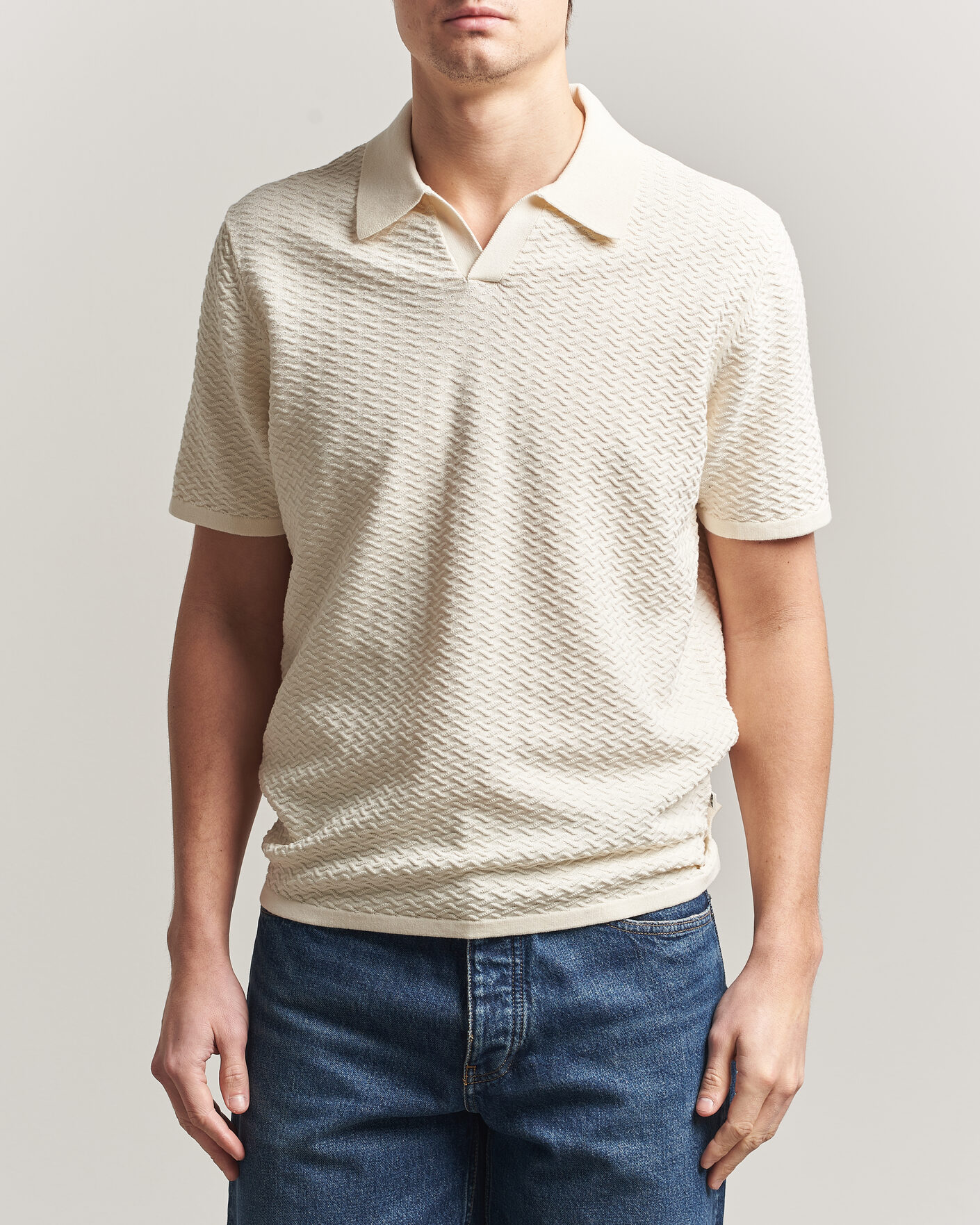 Herren | Poloshirts | NN07 | Paul Structured Knitted Polo Ivory