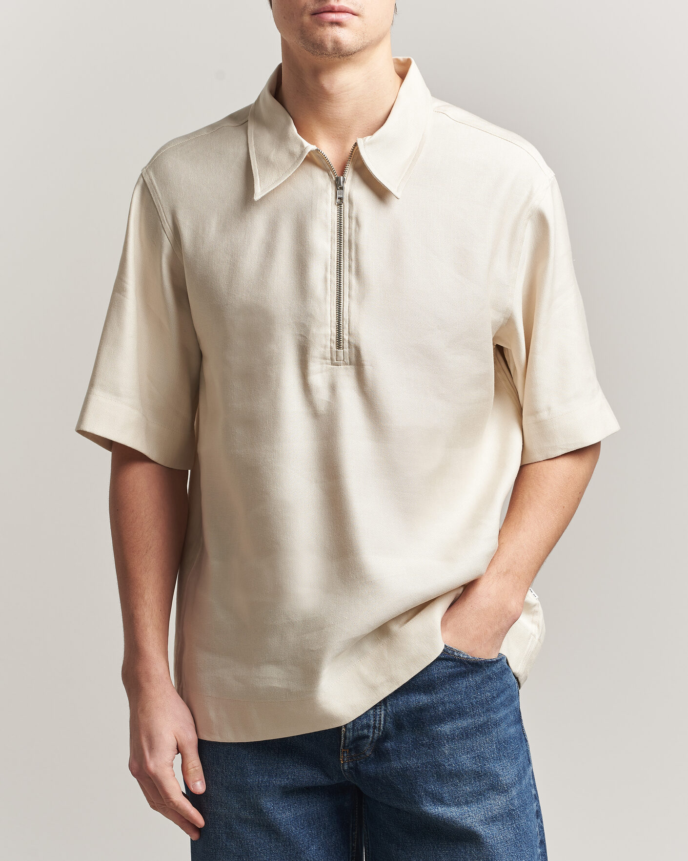 Herren | Poloshirts | NN07 | Bruno Linen/Viscose Half Zip Polo Ivory