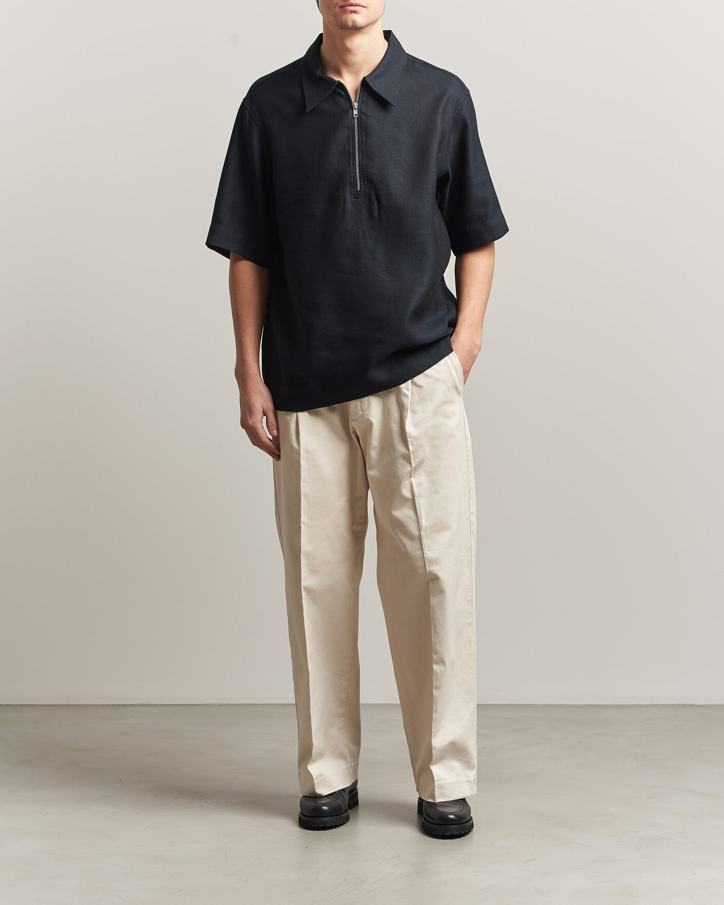 Herren | Poloshirts | NN07 | Bruno Linen/Viscose Half Zip Polo Black