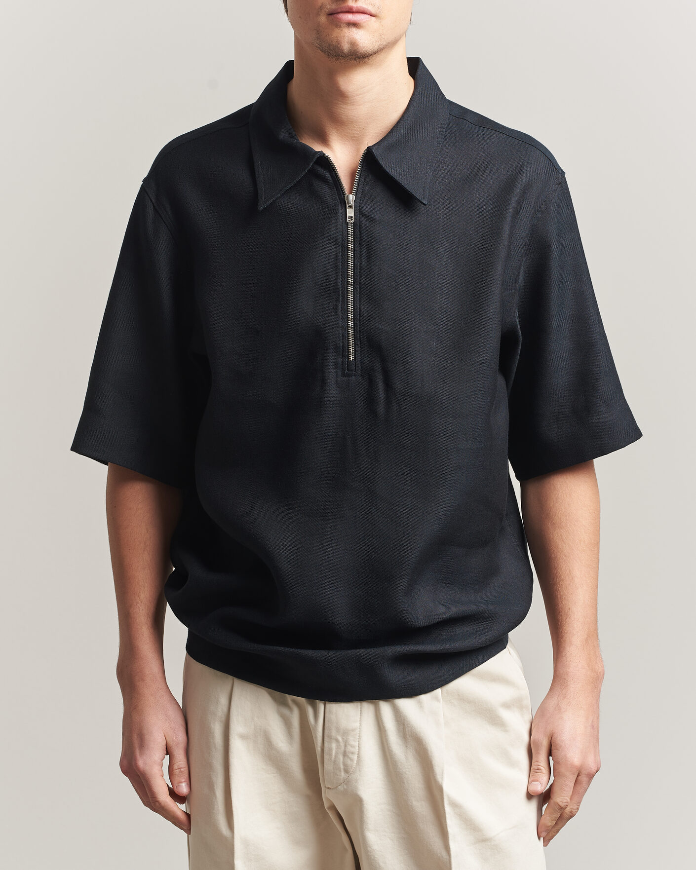 Herren | Poloshirts | NN07 | Bruno Linen/Viscose Half Zip Polo Black