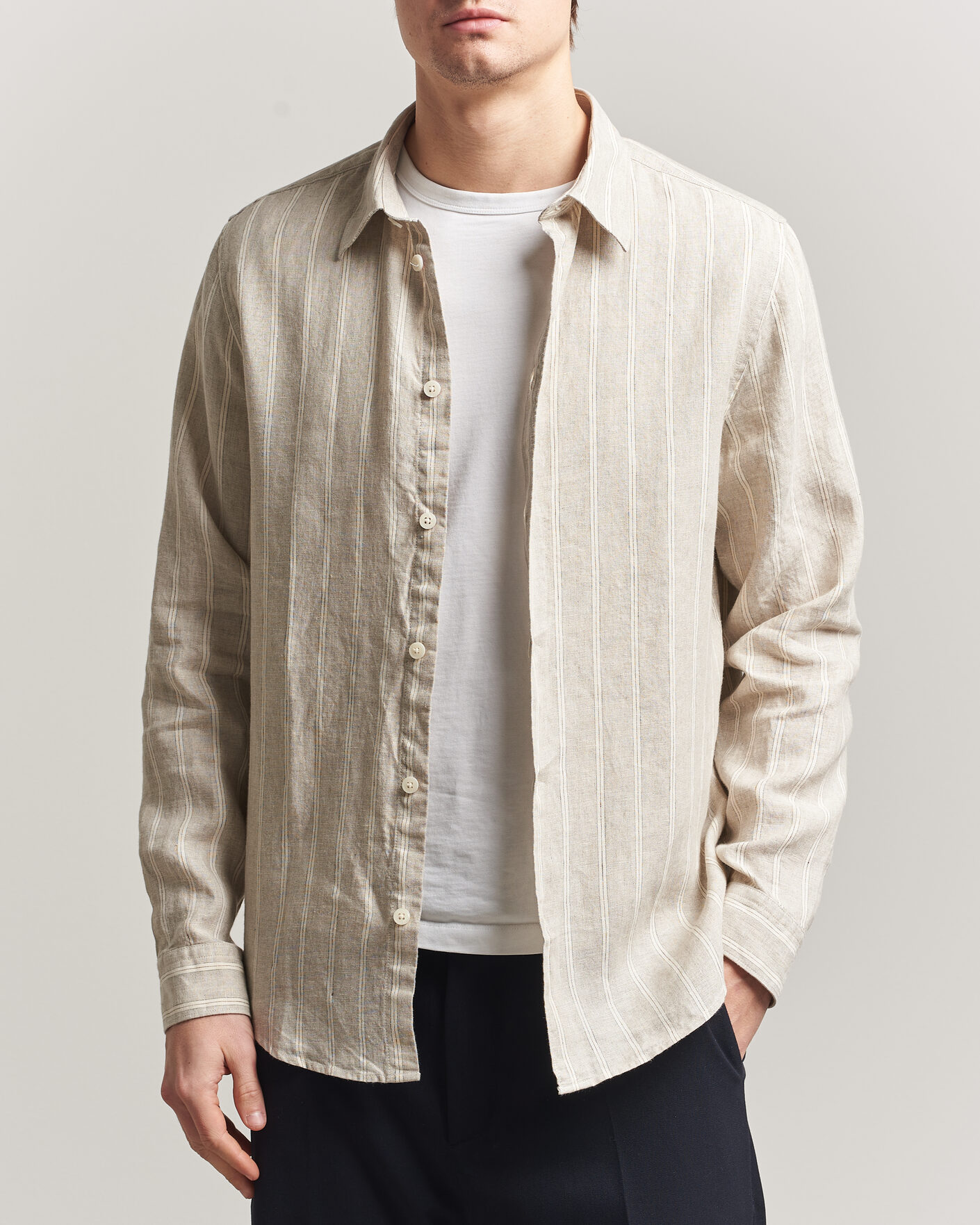 Herren | Hemden | NN07 | Enzo Linen Shirt Oat Stripe