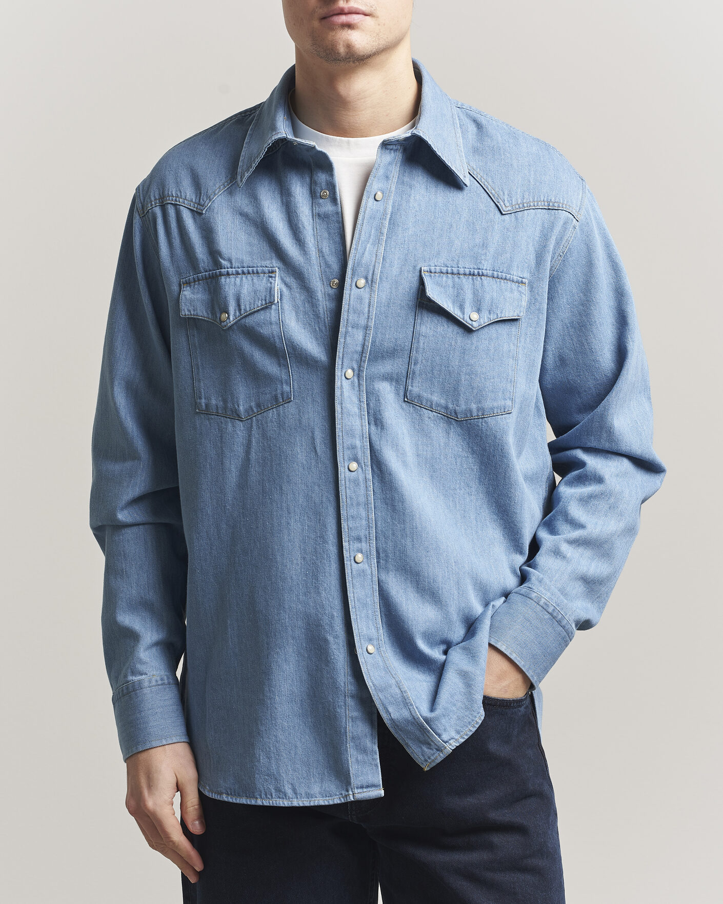 Herren | Hemden | NN07 | Ricky Western Denim Shirt Light Indigo