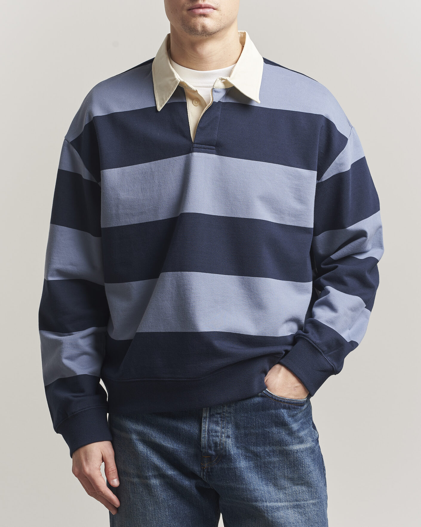 Herren | Pullover | NN07 | David Rugby Sweater Blue Stripe