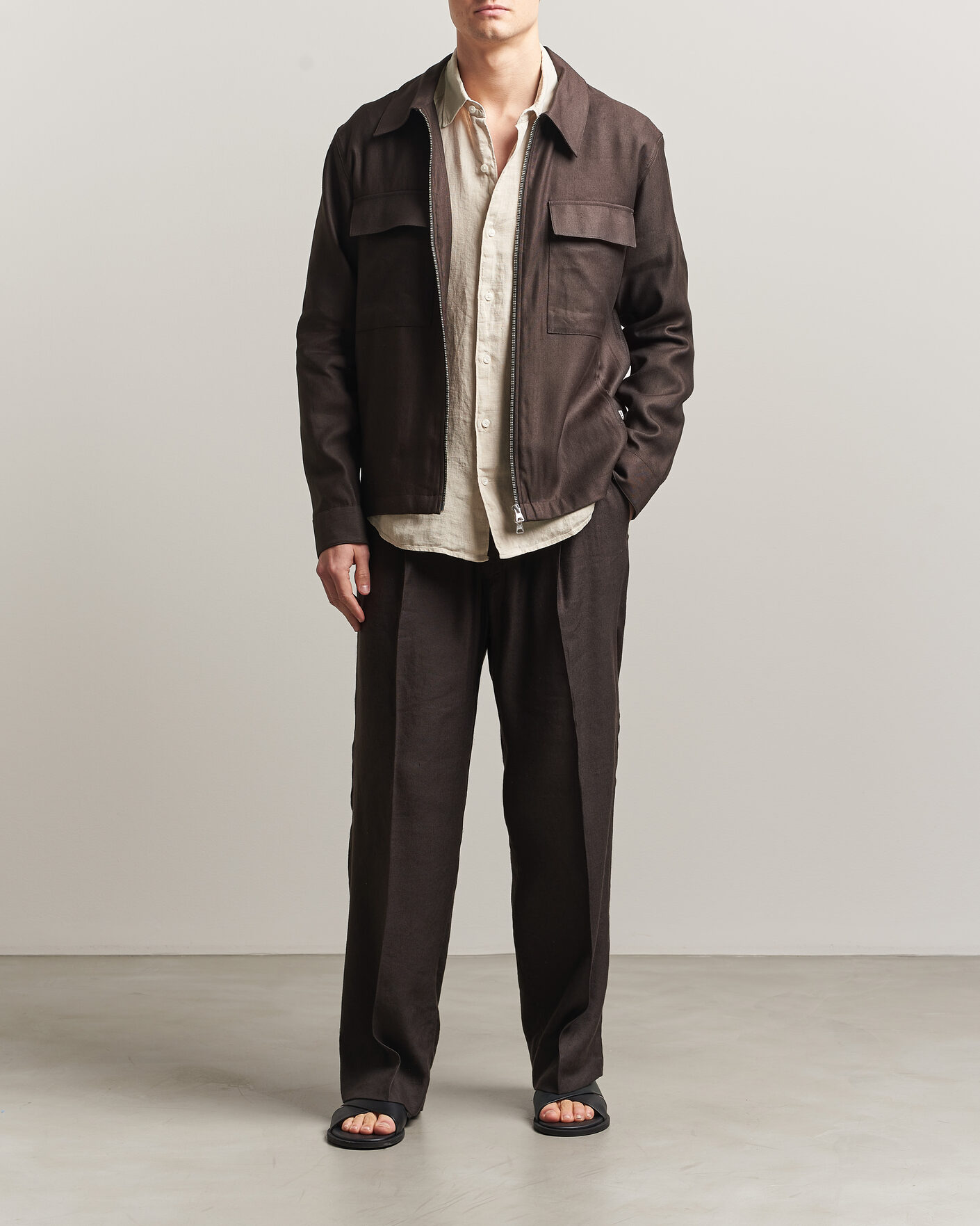 Herren | Hemden | NN07 | Alban Linen/Viscose Overshirt Deep Truffle