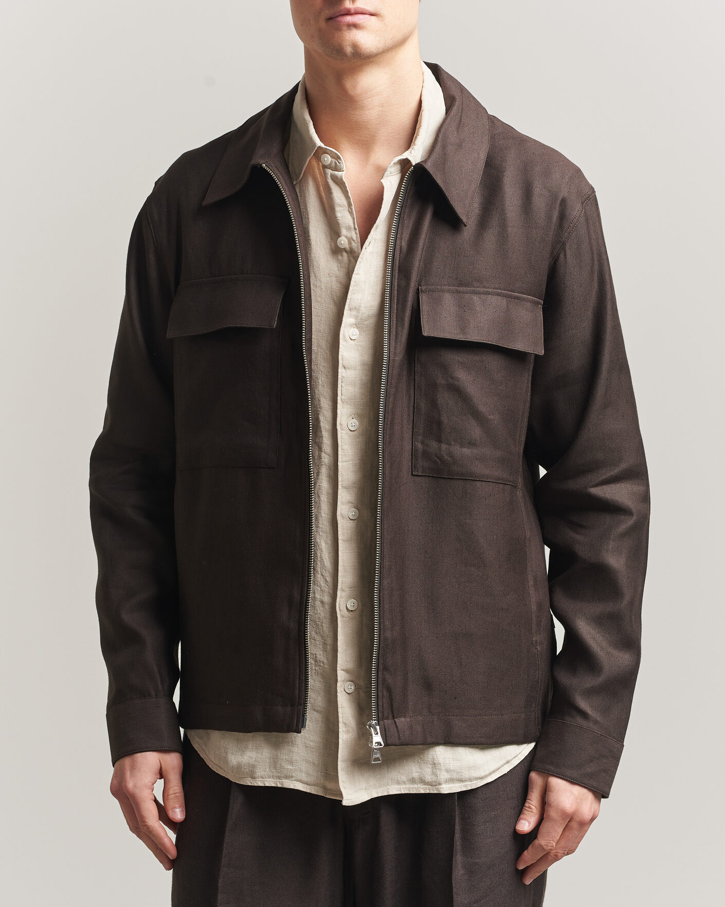 Herren | Hemden | NN07 | Alban Linen/Viscose Overshirt Deep Truffle