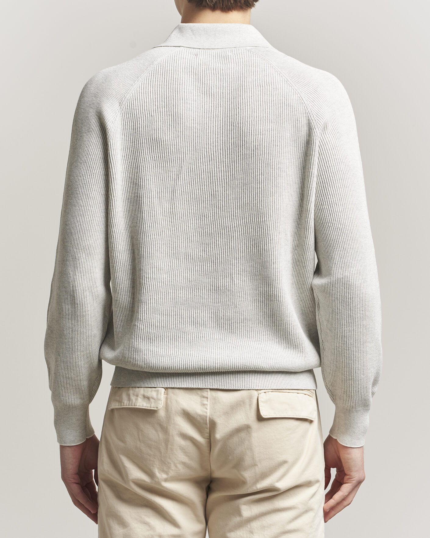 Herren | Pullover | Brunello Cucinelli | Cotton Rib Knitted Long Sleeve Polo Light Grey
