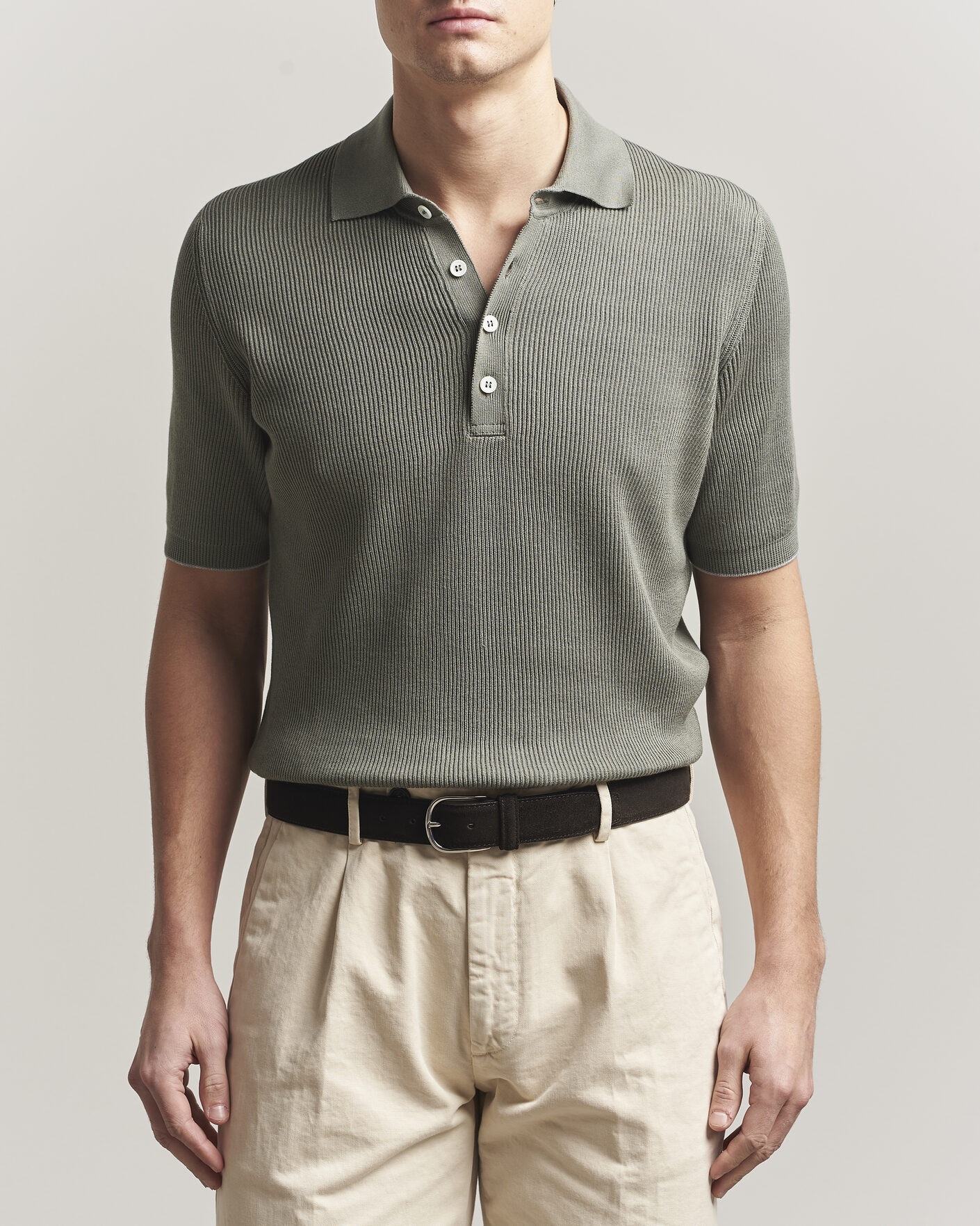 Herren | Poloshirts | Brunello Cucinelli | Cotton Rib Knitted Polo Olive