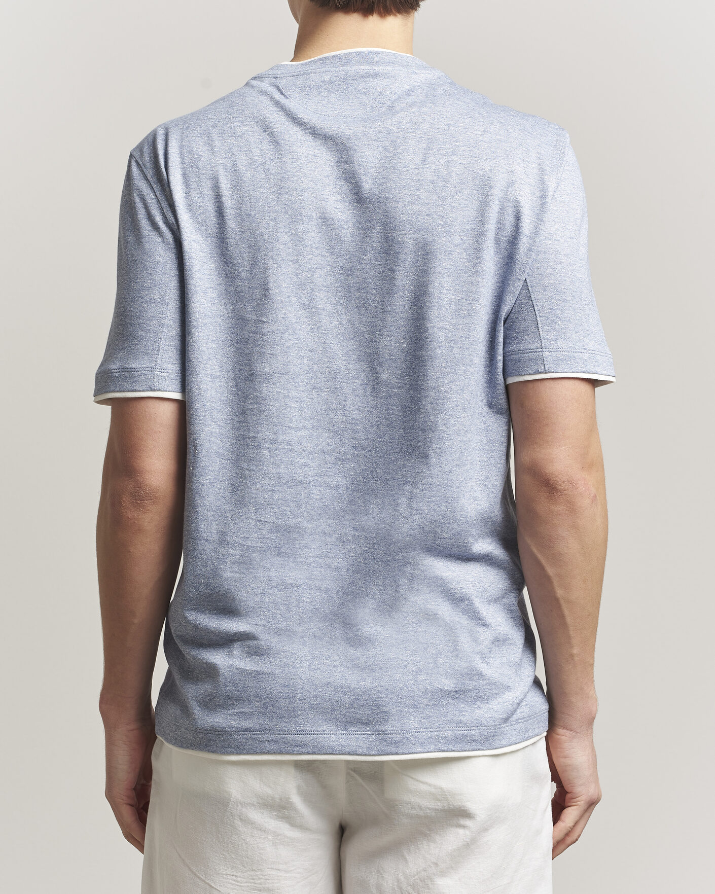 Herren | T-Shirts | Brunello Cucinelli | Double Collar Linen T-Shirt Light Blue